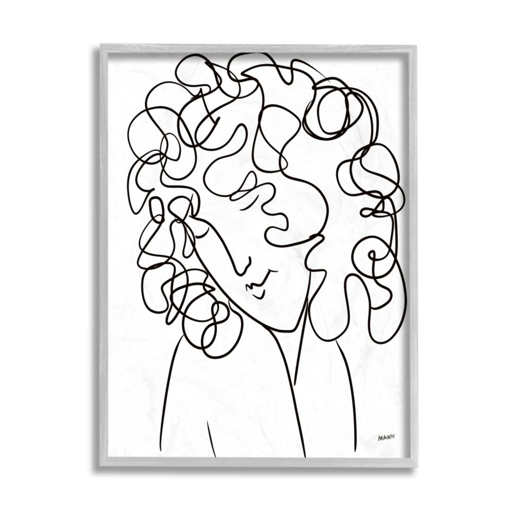 Stupell Industries Minimal Female Linework Portrait Curly Hair Detail Design by Patti Mann