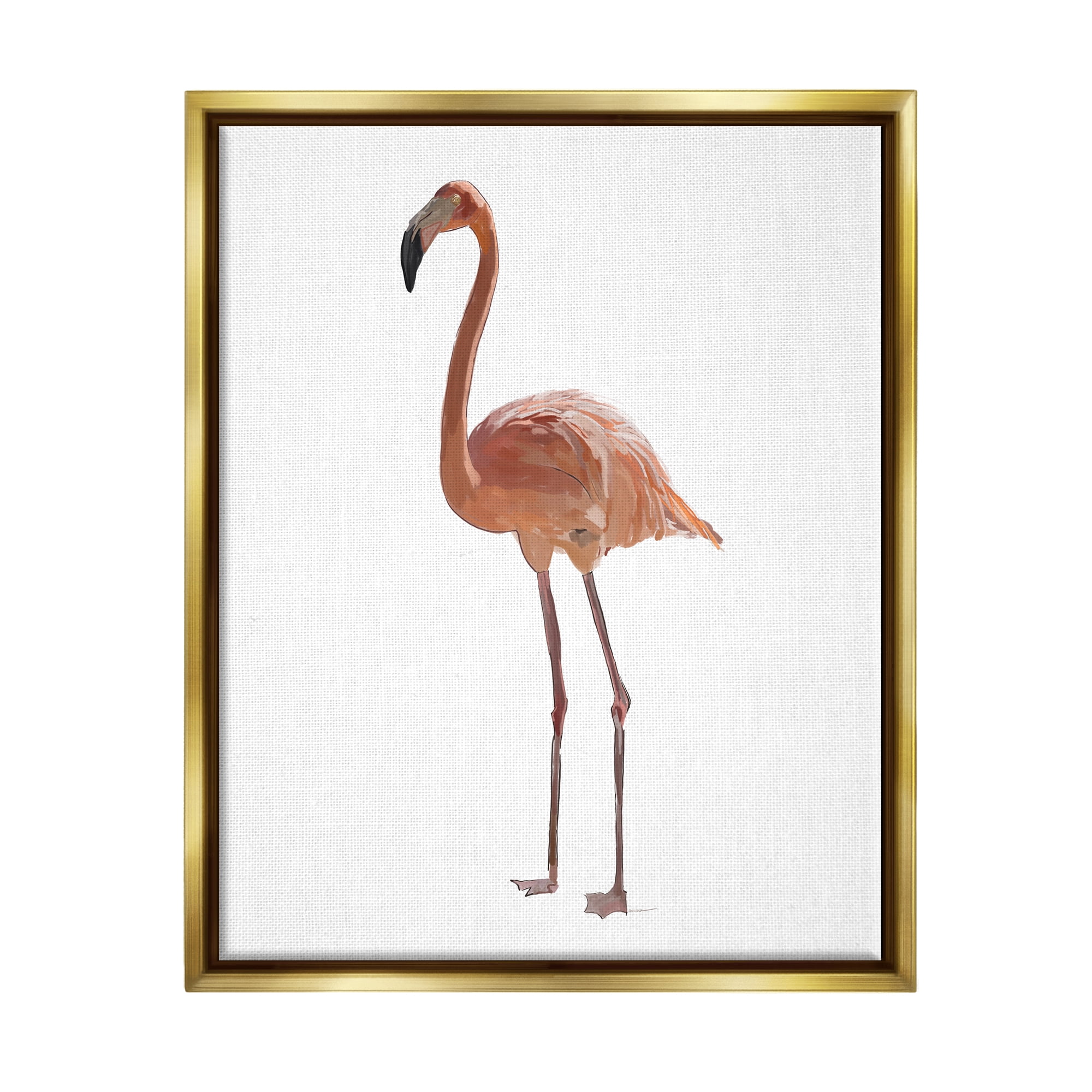 Stupell Industries Minimal Flamingo Bird Animals & Insects Painting Gold Floater Framed Art Print Wall Art