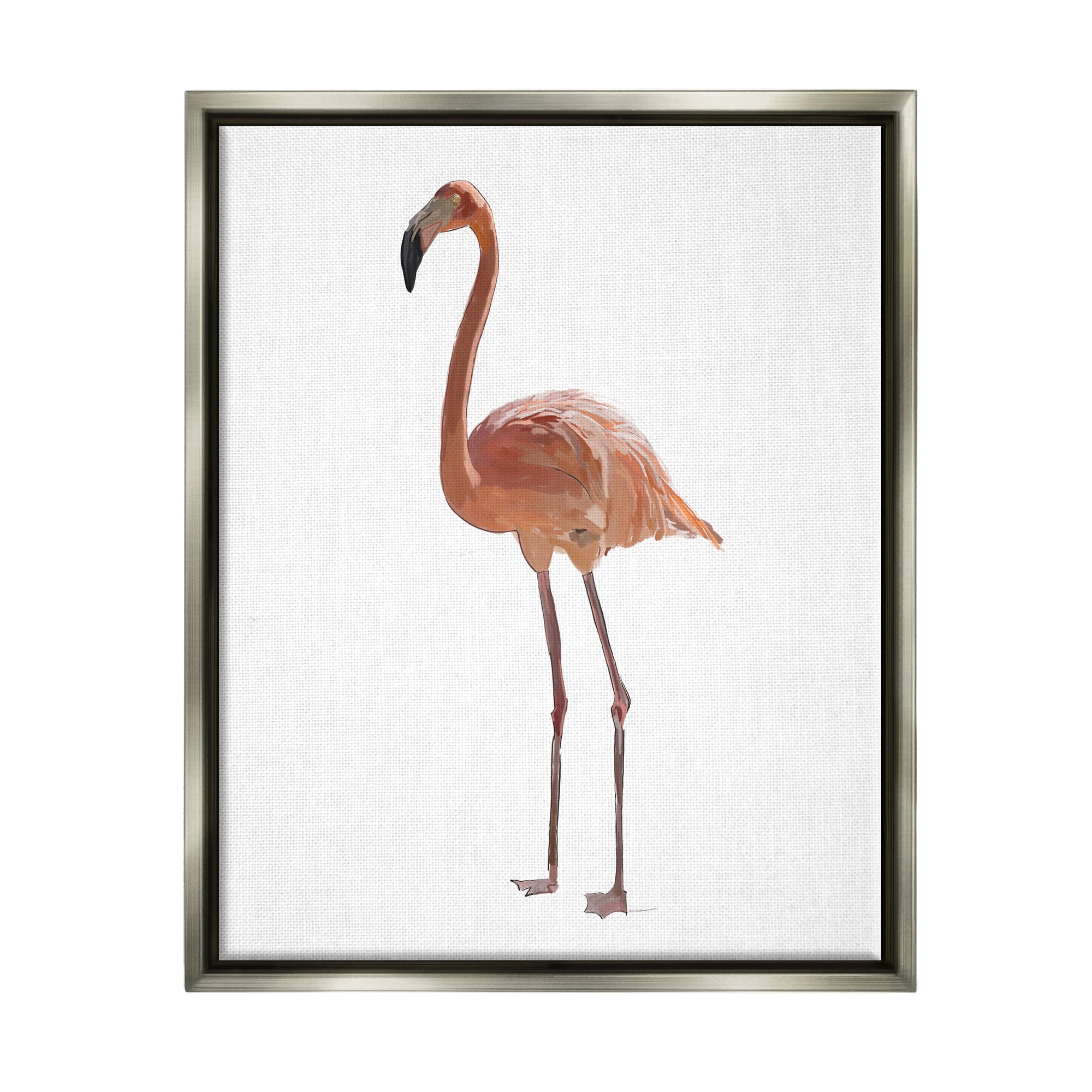 Stupell Industries Minimal Flamingo Bird Animals & Insects Painting Gray Floater Framed Art Print Wall Art