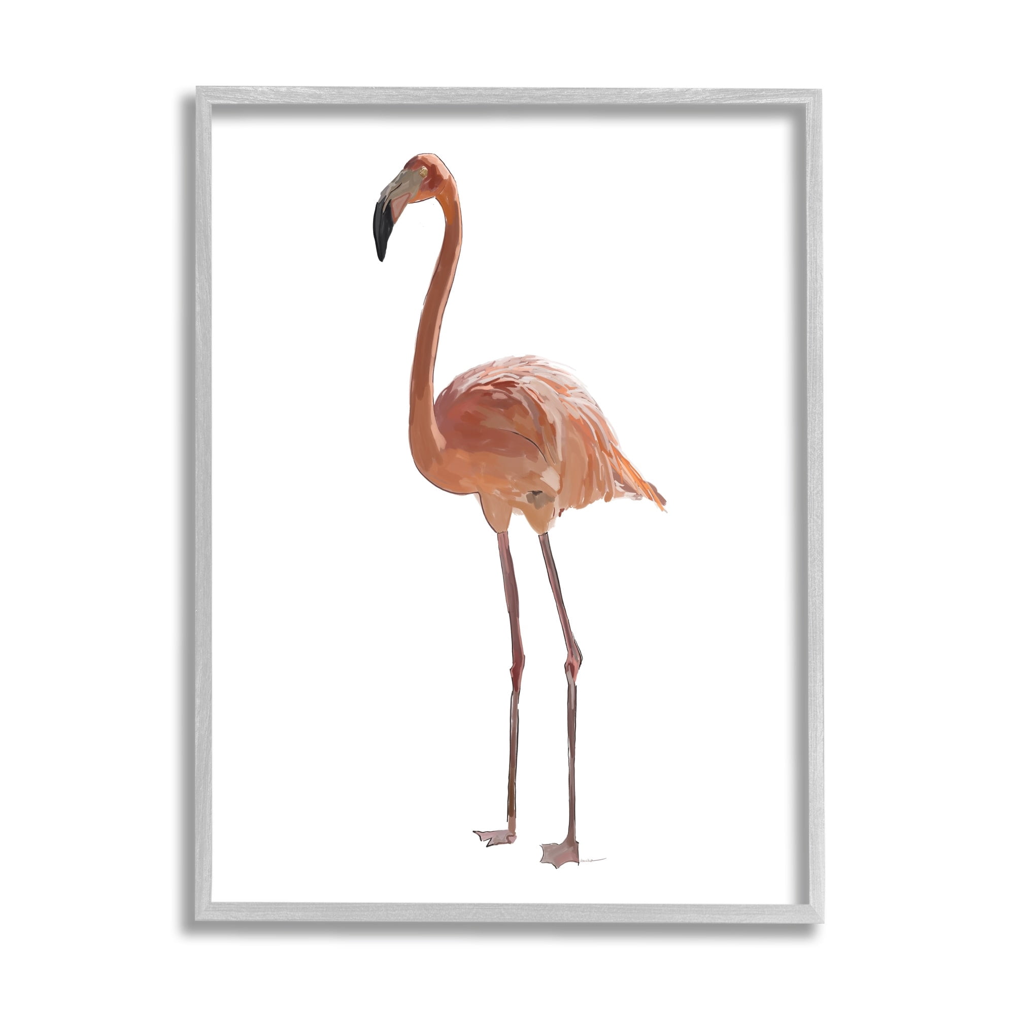 Stupell Industries Minimal Flamingo Bird Animals & Insects Painting Gray Framed Art Print Wall Art