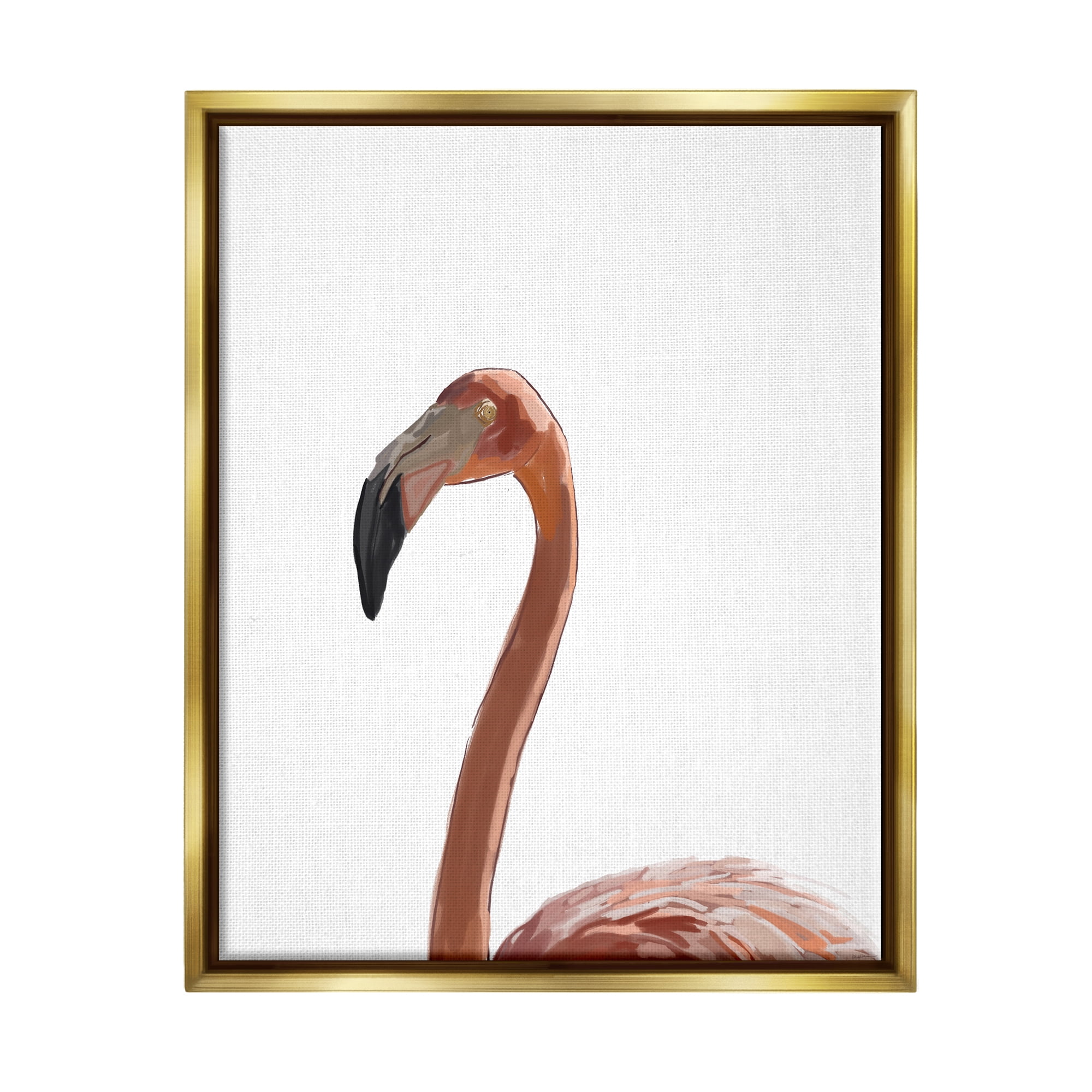 Stupell Industries Minimal Flamingo Portrait Animals & Insects Painting Gold Floater Framed Art Print Wall Art, 25 x 31