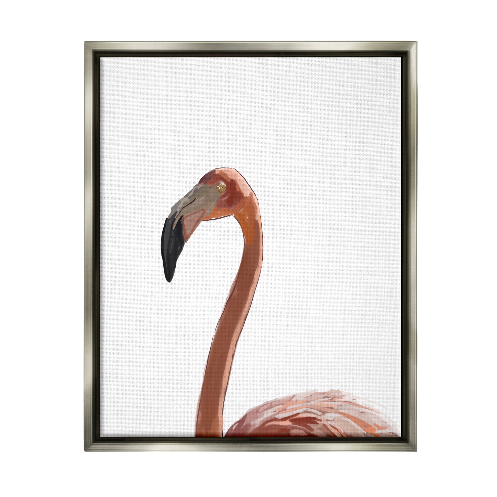 Stupell Industries Minimal Flamingo Portrait Animals & Insects Painting Gray Floater Framed Art Print Wall Art, 25 x 31