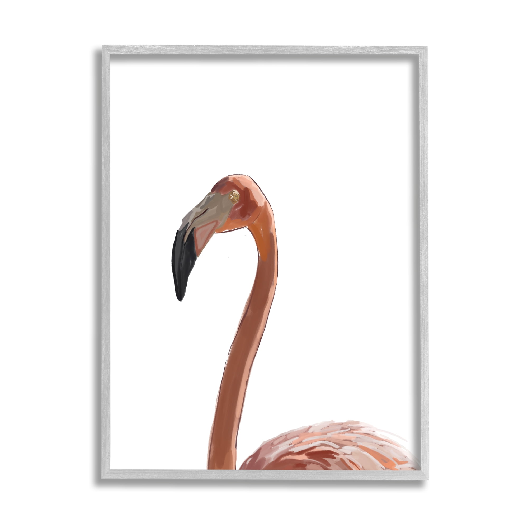 Stupell Industries Minimal Flamingo Portrait Animals & Insects Painting Gray Framed Art Print Wall Art, 24 x 30