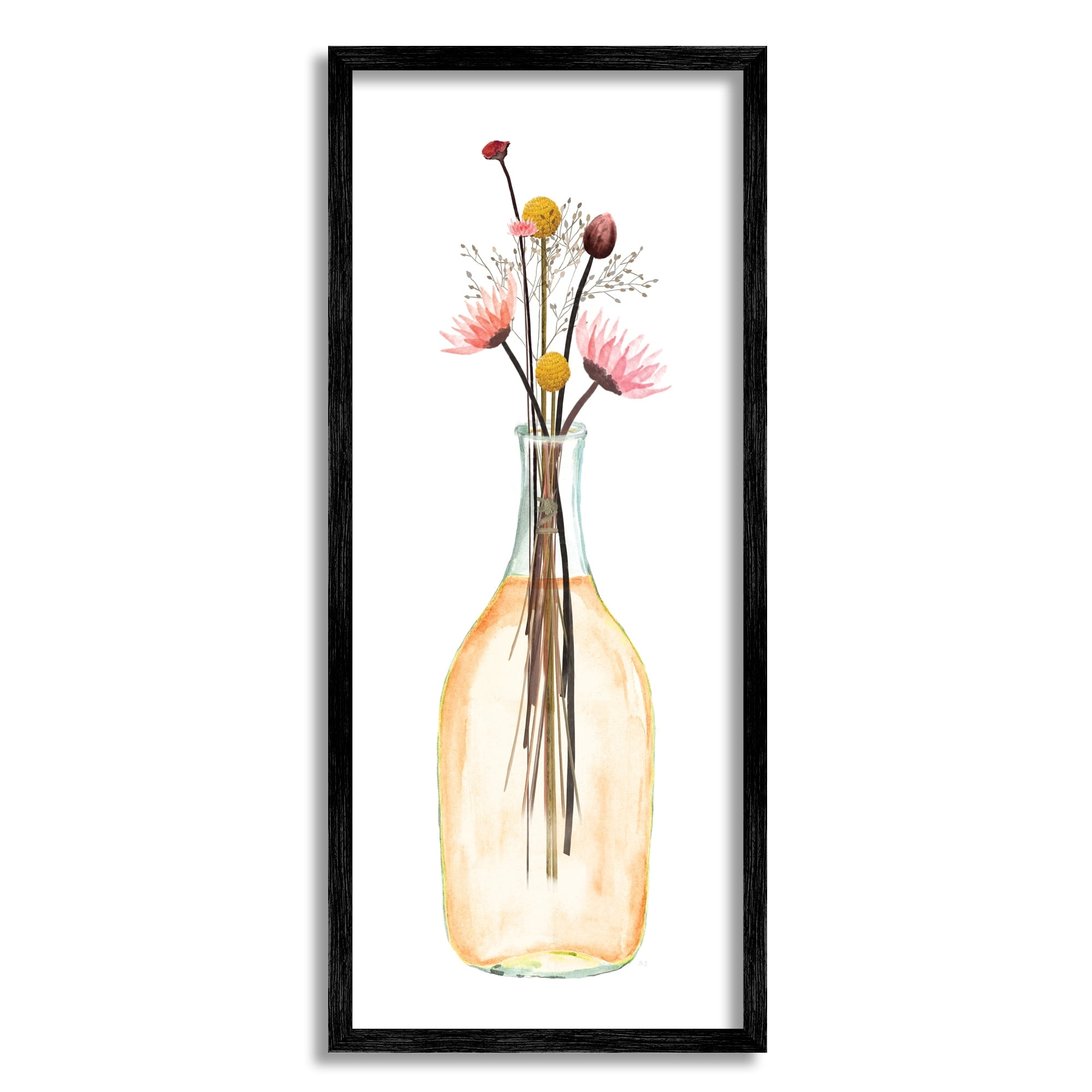 Ebony Wood Grain Framed Glass Jar Flower Bouquet Wall Art