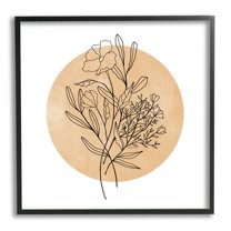 Stupell Industries Minimal Flower Sprigs Lines Round Ochre Shape Graphic Art Black Framed Art Print Wall Art, Design by Rachel Nieman