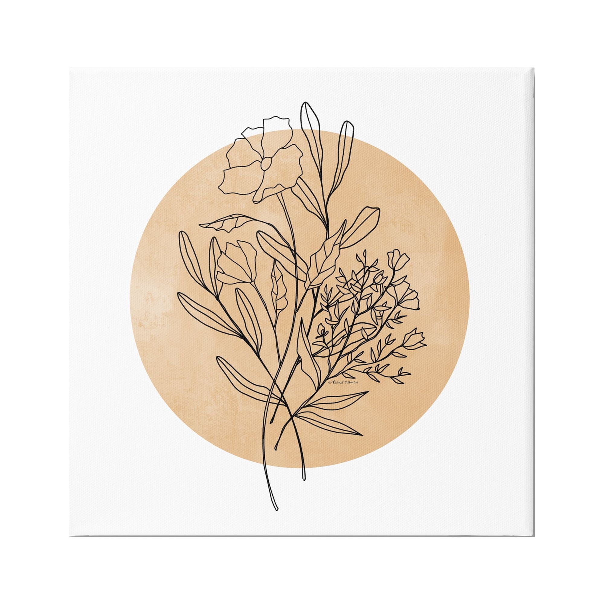 Stupell Industries Minimal Flower Sprigs Lines Round Ochre Shape Graphic Art Gallery Wrapped Canvas Print Wall Art, Design by Rachel Nieman