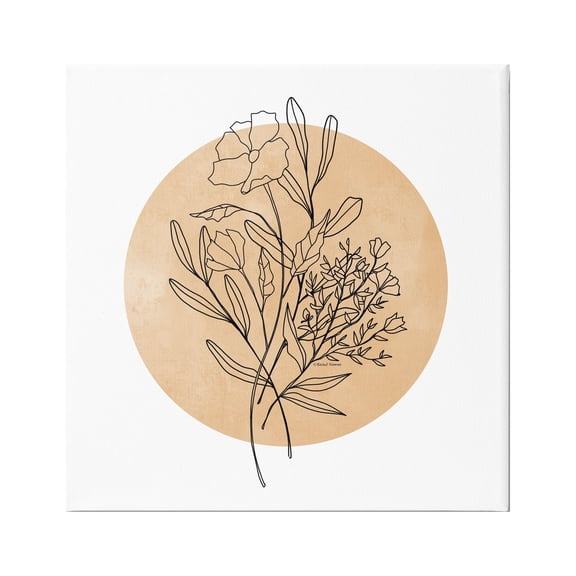 Stupell Industries Minimal Flower Sprigs Lines Round Ochre Shape Graphic Art Gallery Wrapped Canvas Print Wall Art, Design by Rachel Nieman