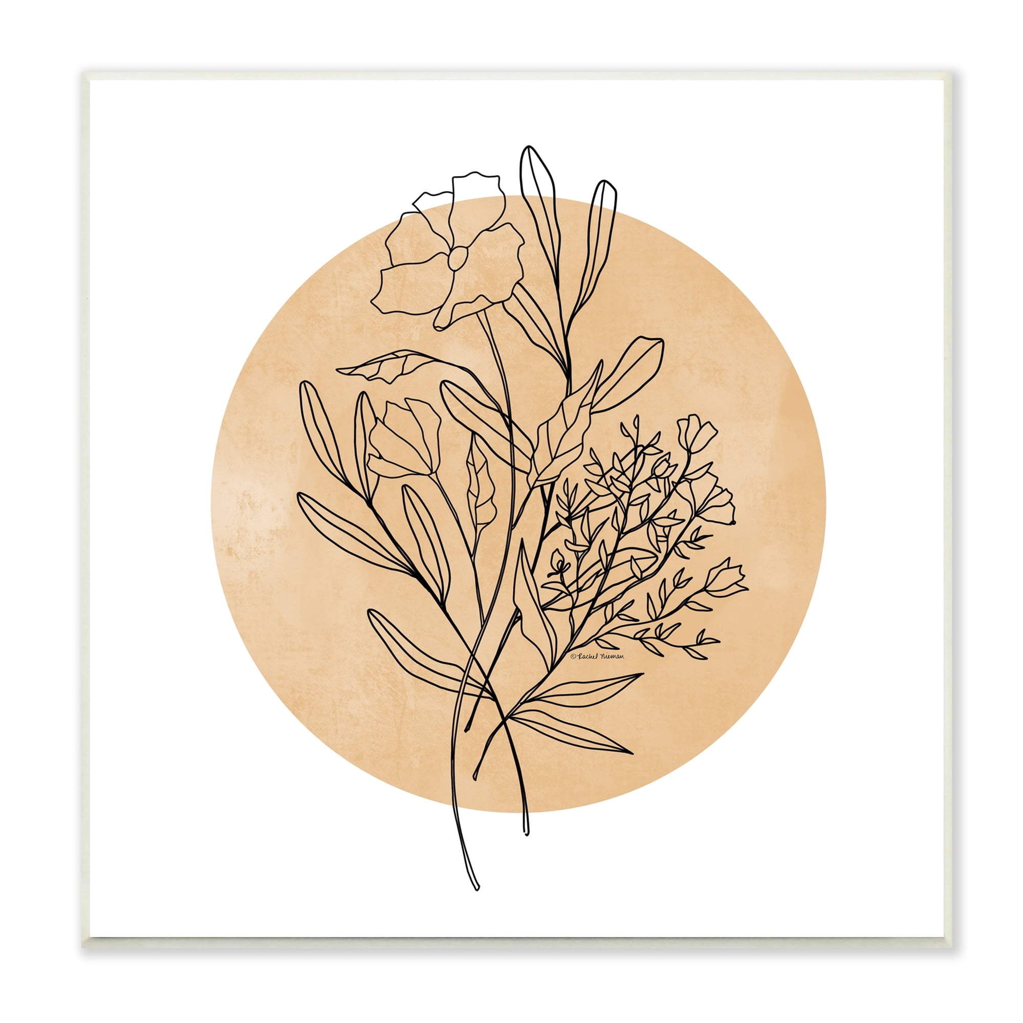 Stupell Industries Minimal Flower Sprigs Lines Round Ochre Shape Graphic Art Unframed Art Print Wall Art, Design by Rachel Nieman