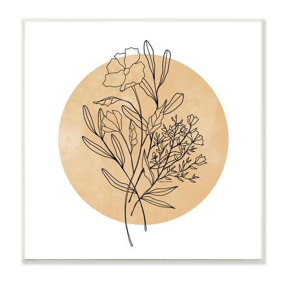 Stupell Industries Minimal Flower Sprigs Lines Round Ochre Shape Graphic Art Unframed Art Print Wall Art, Design by Rachel Nieman