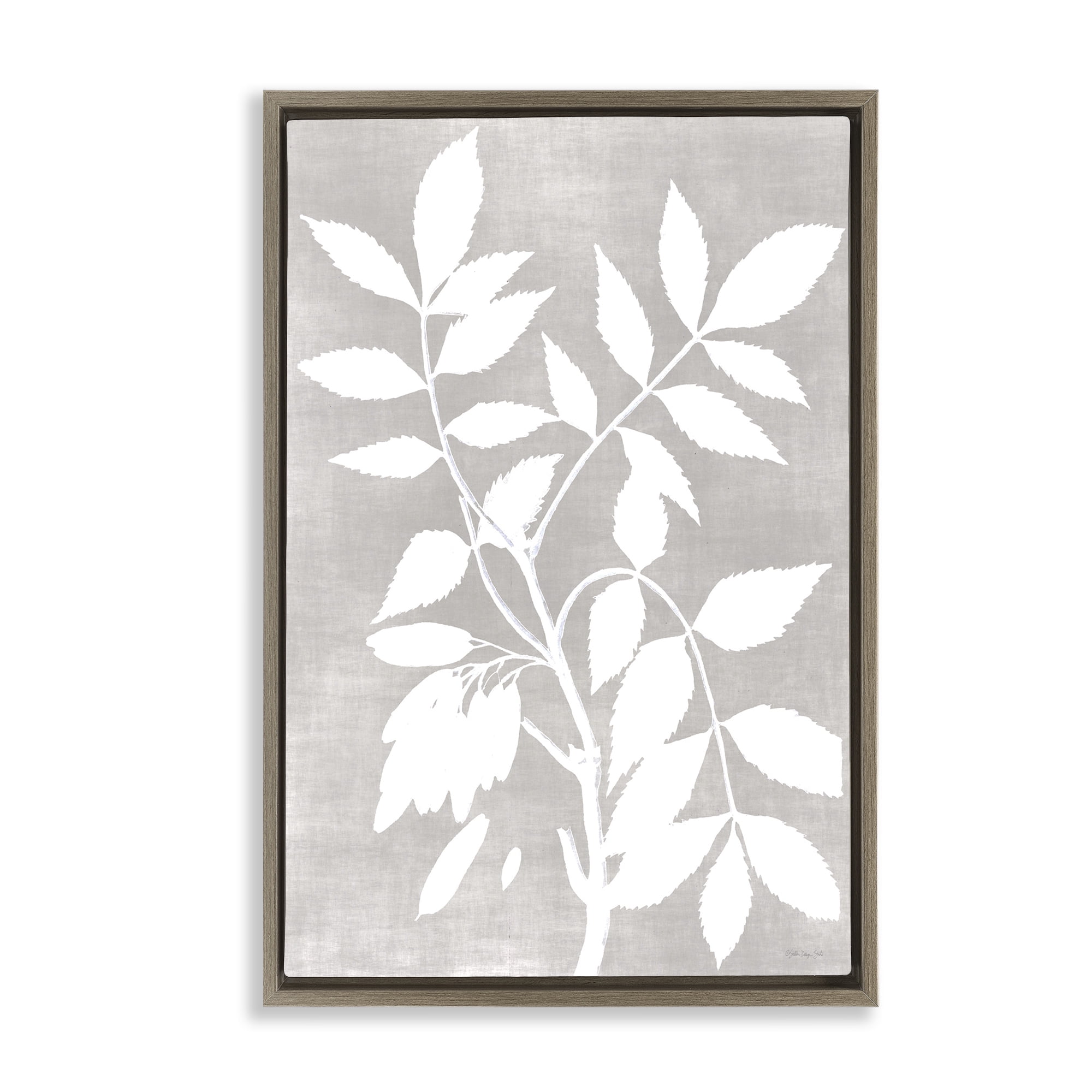 Stupell Industries Minimal Foliage Impression Brown Framed Floater Canvas Wall Art, design by Stellar Design Studio