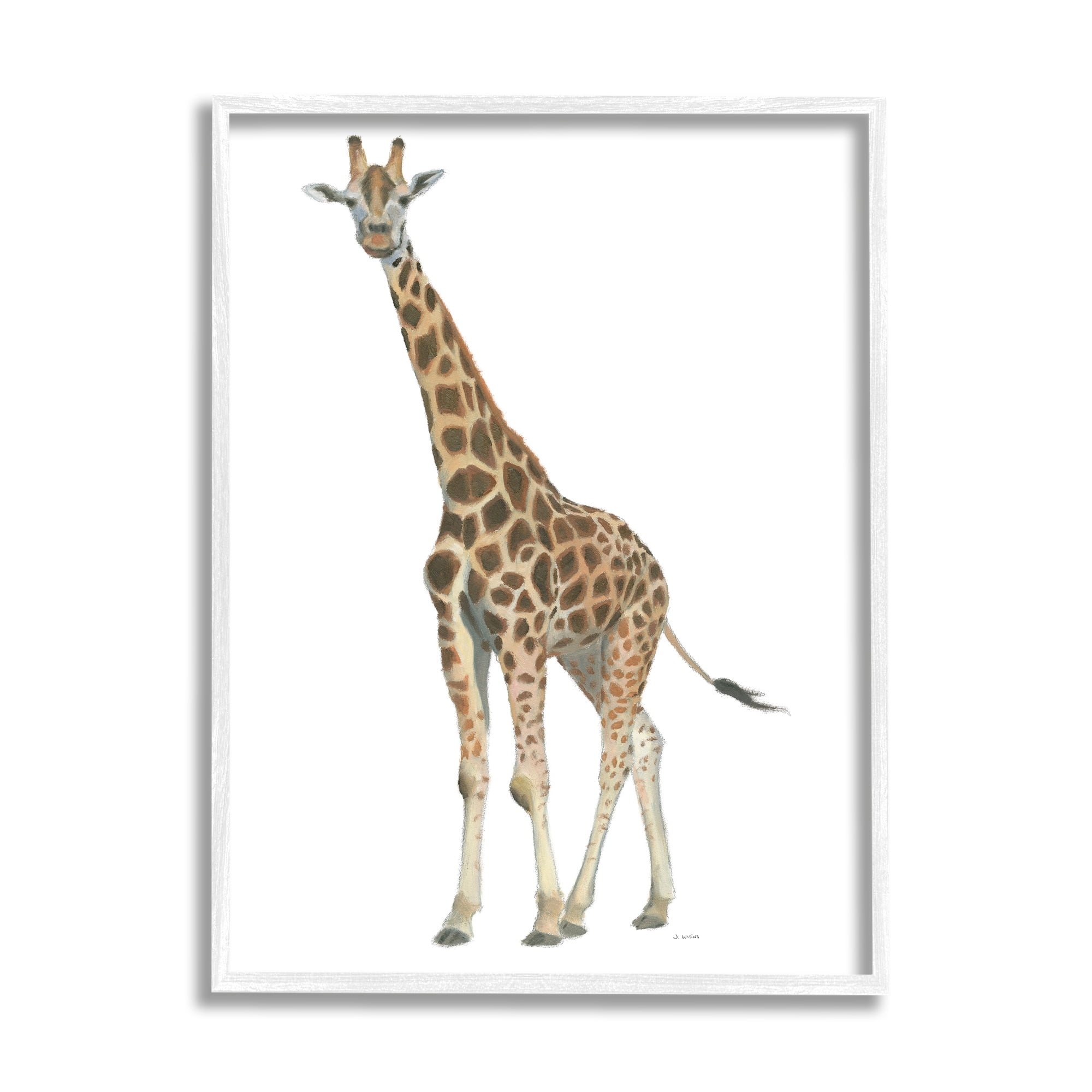 Stupell Industries Minimal Giraffe Portrait Patterned Safari Animal Animals & Insects Painting White Framed Art Print Wall Art, 11 x 14