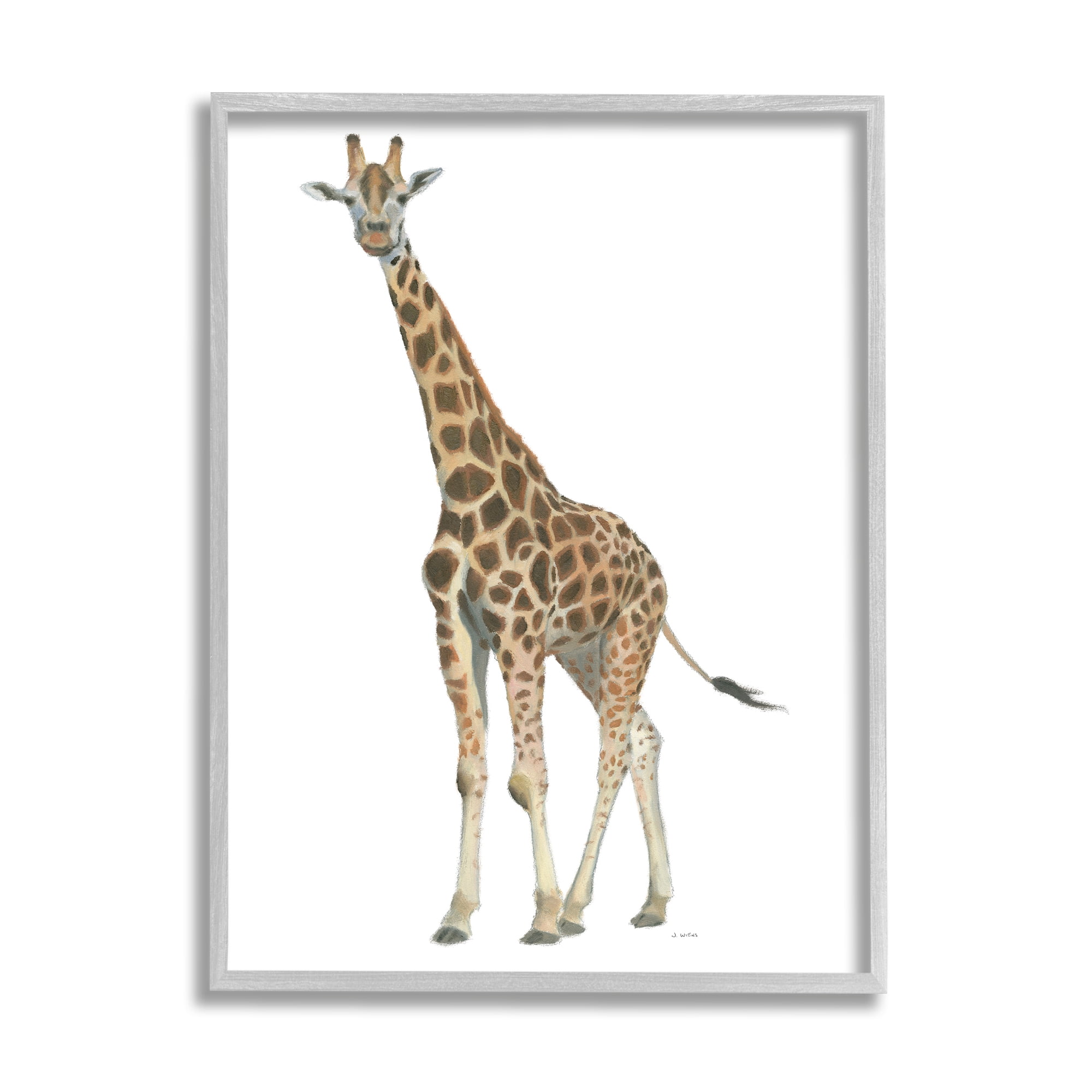 Stupell Industries Minimal Giraffe Portrait Patterned Safari Animal Modern Painting Gray framed Art Print Wall Art, 24 x 30, Design by James Wiens