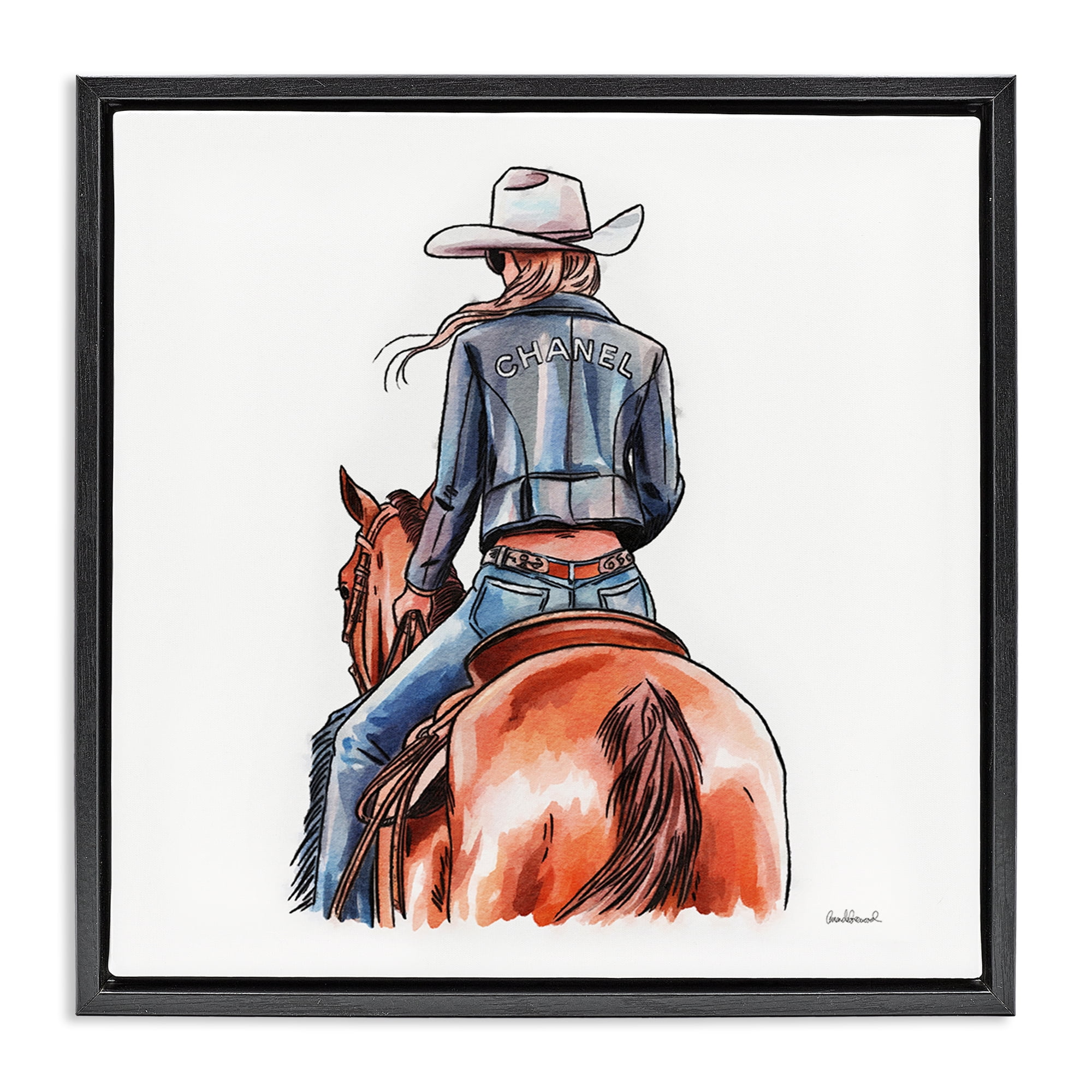 Stupell Industries Minimal Glam Cowgirl People Painting Black Floater Framed Canvas Art Print Wall Art, 18 x 18