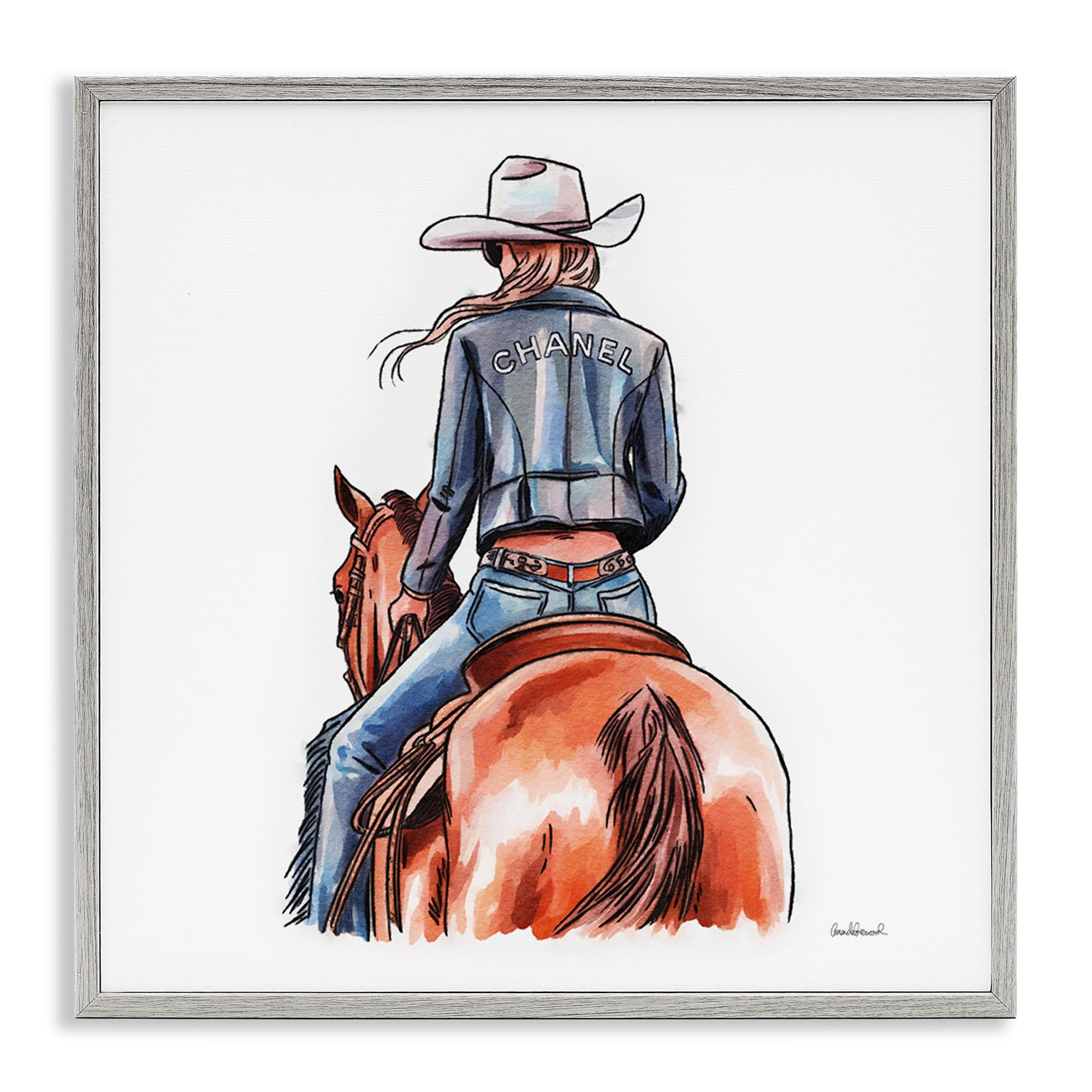 Stupell Industries Minimal Glam Cowgirl People Painting Gray Framed Art Print Wall Art, 17 x 17