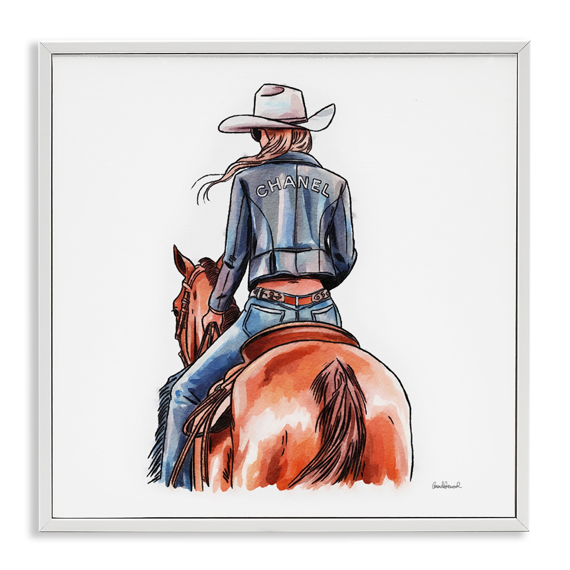 Stupell Industries Minimal Glam Cowgirl People Painting White Framed Art Print Wall Art, 17 x 17
