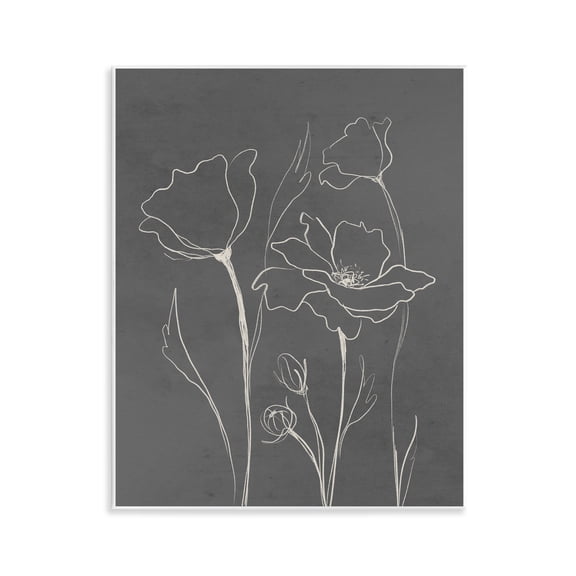 Stupell Industries Minimal Gray Poppies Wall Plaque Art design by Elizabeth Medley, 14 x 11
