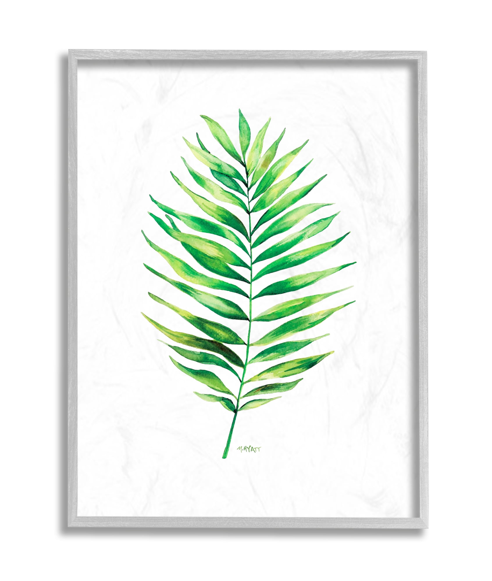 Stupell Industries Minimal Green Palm Tropical Plant over White Grey Framed, 16 x 20, Design by Melissa Hyatt LLC