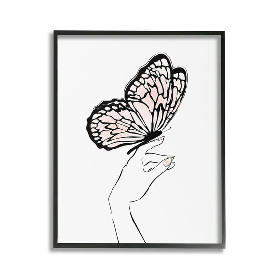 Stupell Industries Minimal Hand & Butterfly Animals & Insects Painting Black Framed Art Print Wall Art, 24 x 30