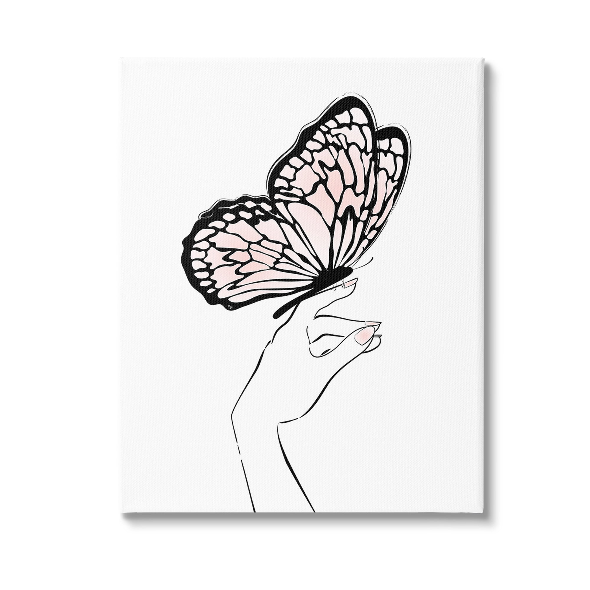 Stupell Industries Minimal Hand & Butterfly Animals & Insects Painting Gallery Wrapped Canvas Art Print Wall Art, 24 x 30