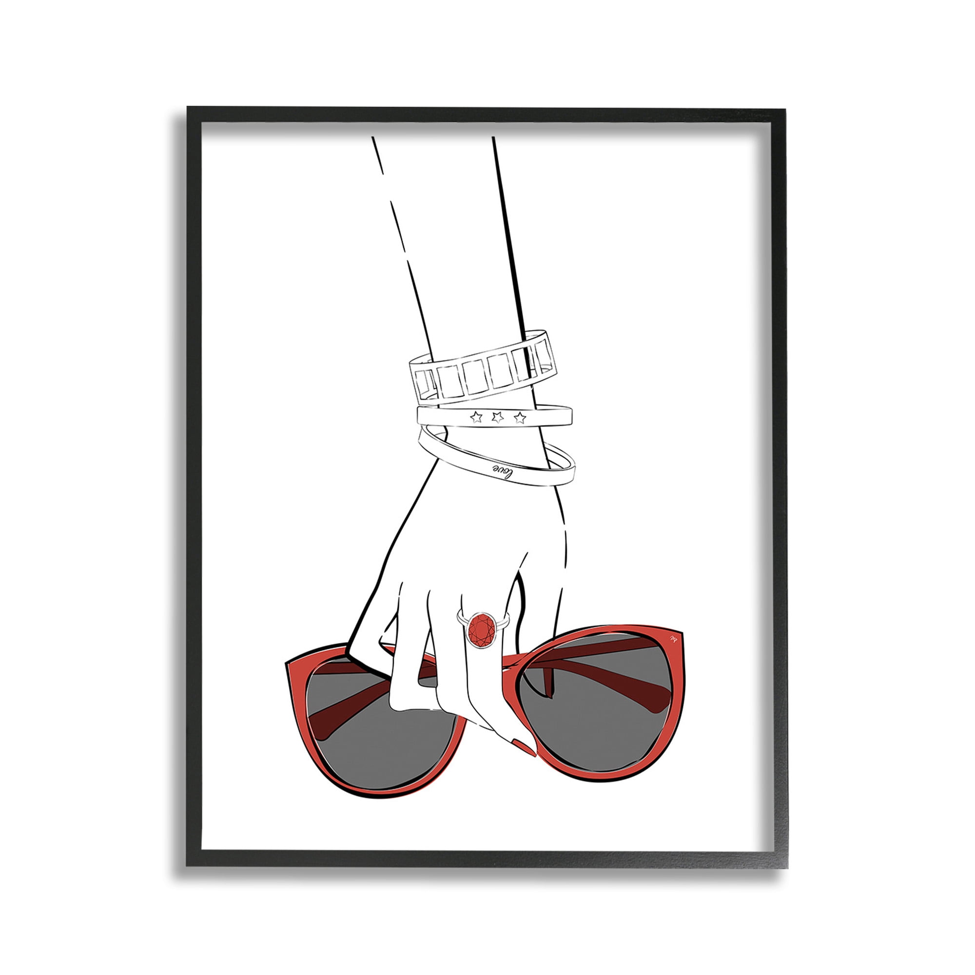 Stupell Industries Minimal Hand with Jewelry Beauty & Fashion Painting Black Framed Art Print Wall Art, 11 x 14