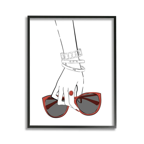 Stupell Industries Minimal Hand with Jewelry Beauty & Fashion Painting Black Framed Art Print Wall Art, 11 x 14