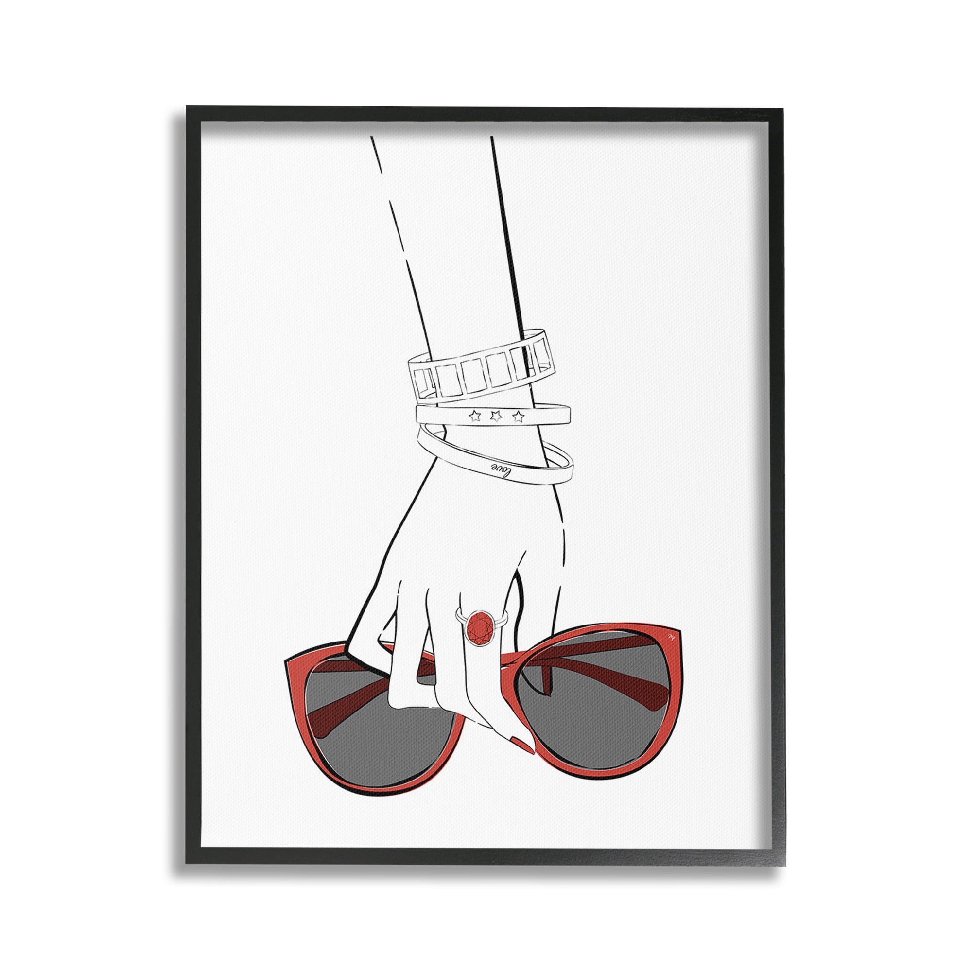Stupell Industries Minimal Hand with Jewelry Beauty & Fashion Painting Black Framed Art Print Wall Art, 16 x 20