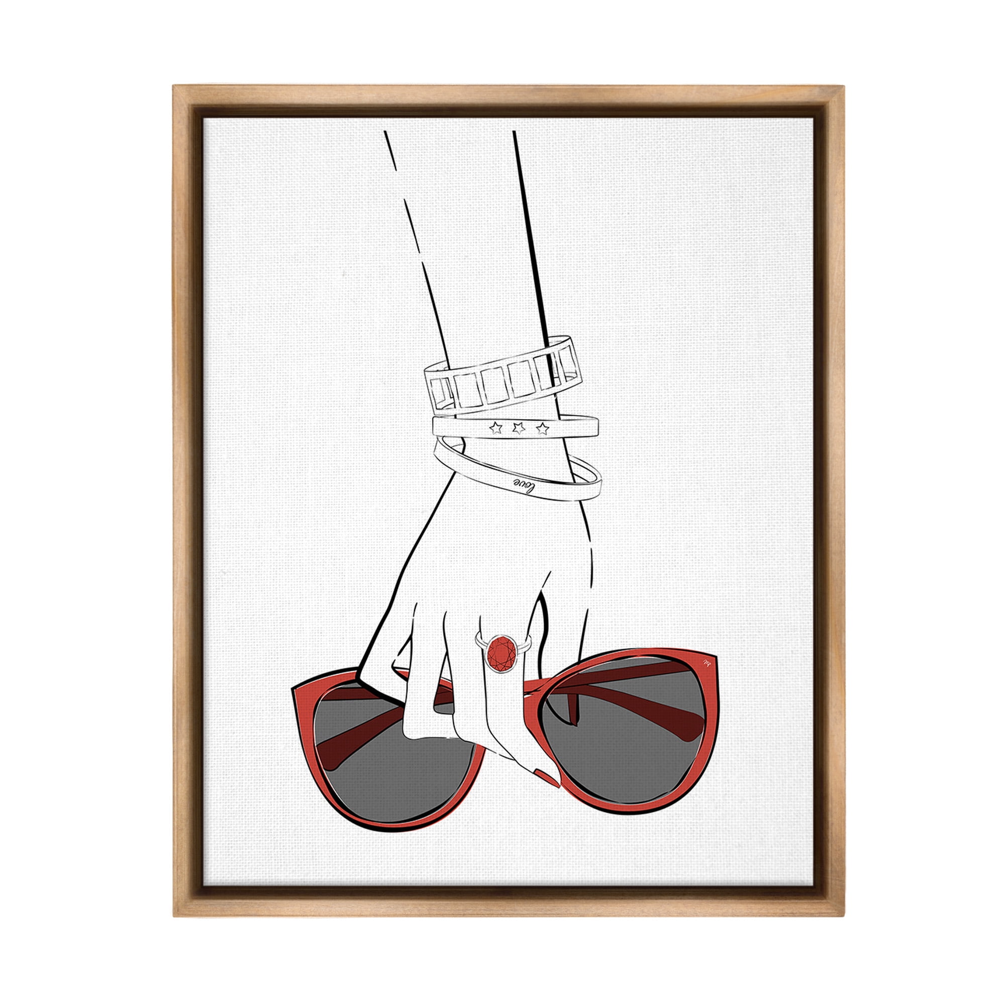 Stupell Industries Minimal Hand with Jewelry Beauty & Fashion Painting Brown Floater Framed Canvas Art Print Wall Art, 25 x 31