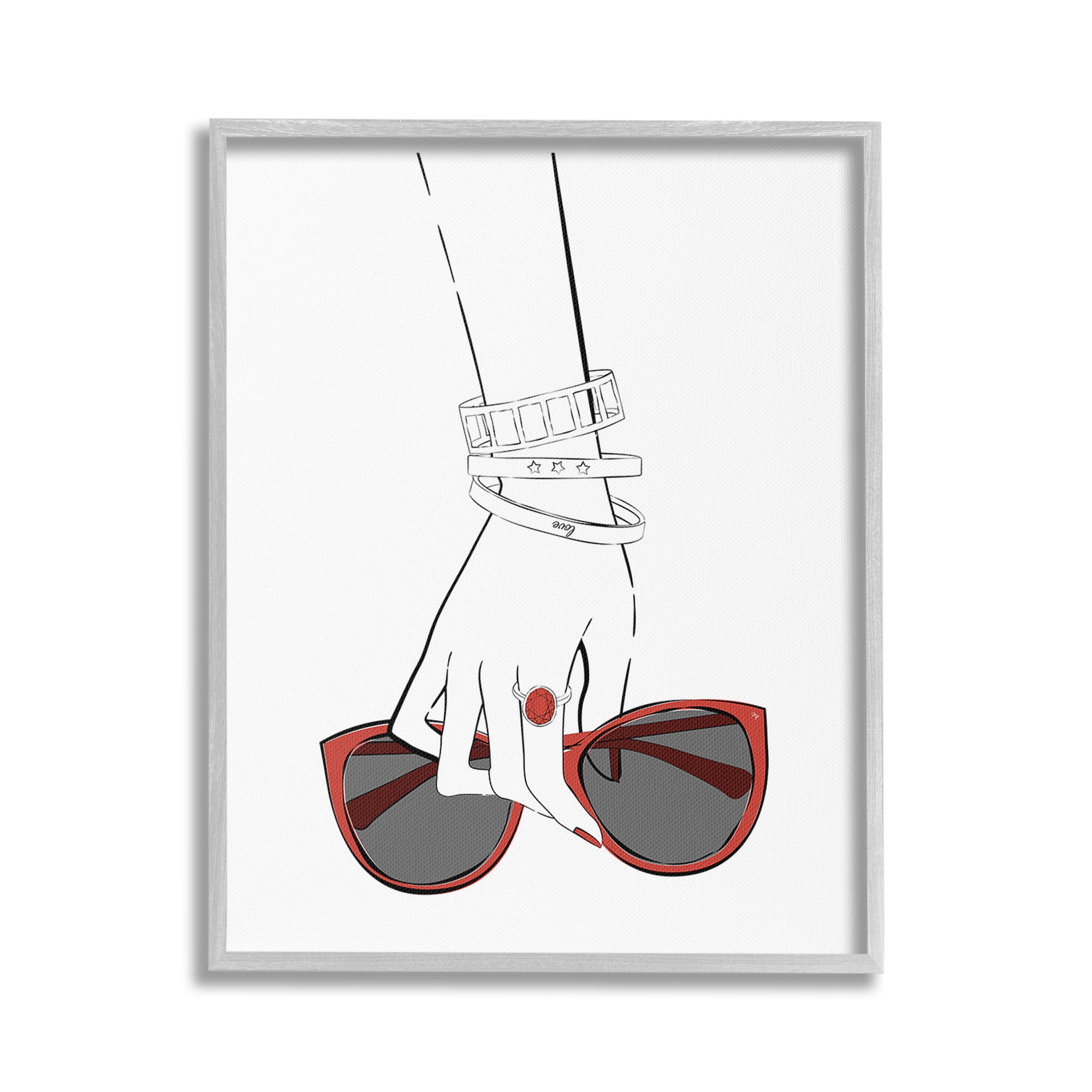 Stupell Industries Minimal Hand with Jewelry Beauty & Fashion Painting Gray Framed Art Print Wall Art, 24 x 30