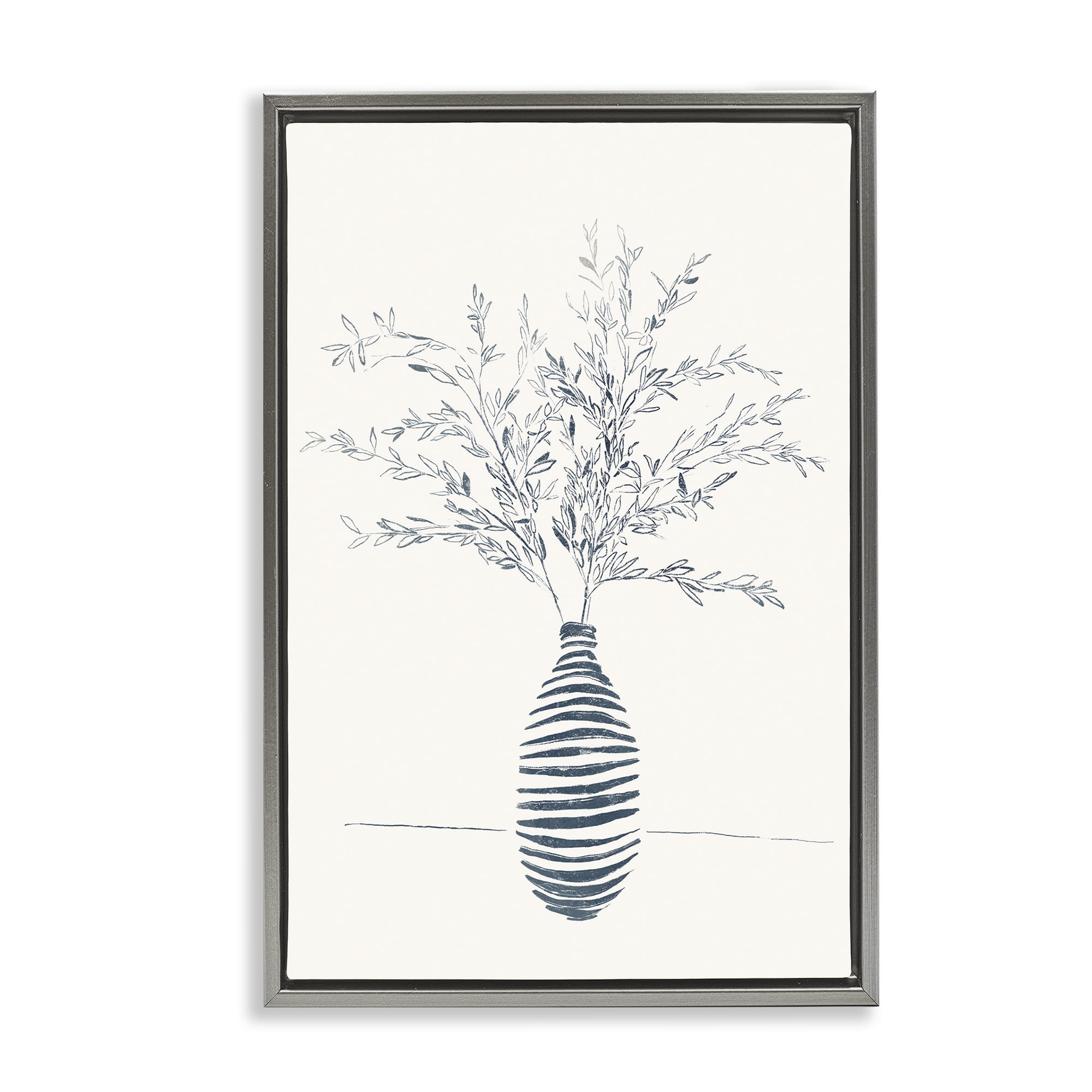Stupell Industries Minimal Herb Vase Botanical & Floral Painting Gray Floater Framed Art Print Wall Art, 17 x 25