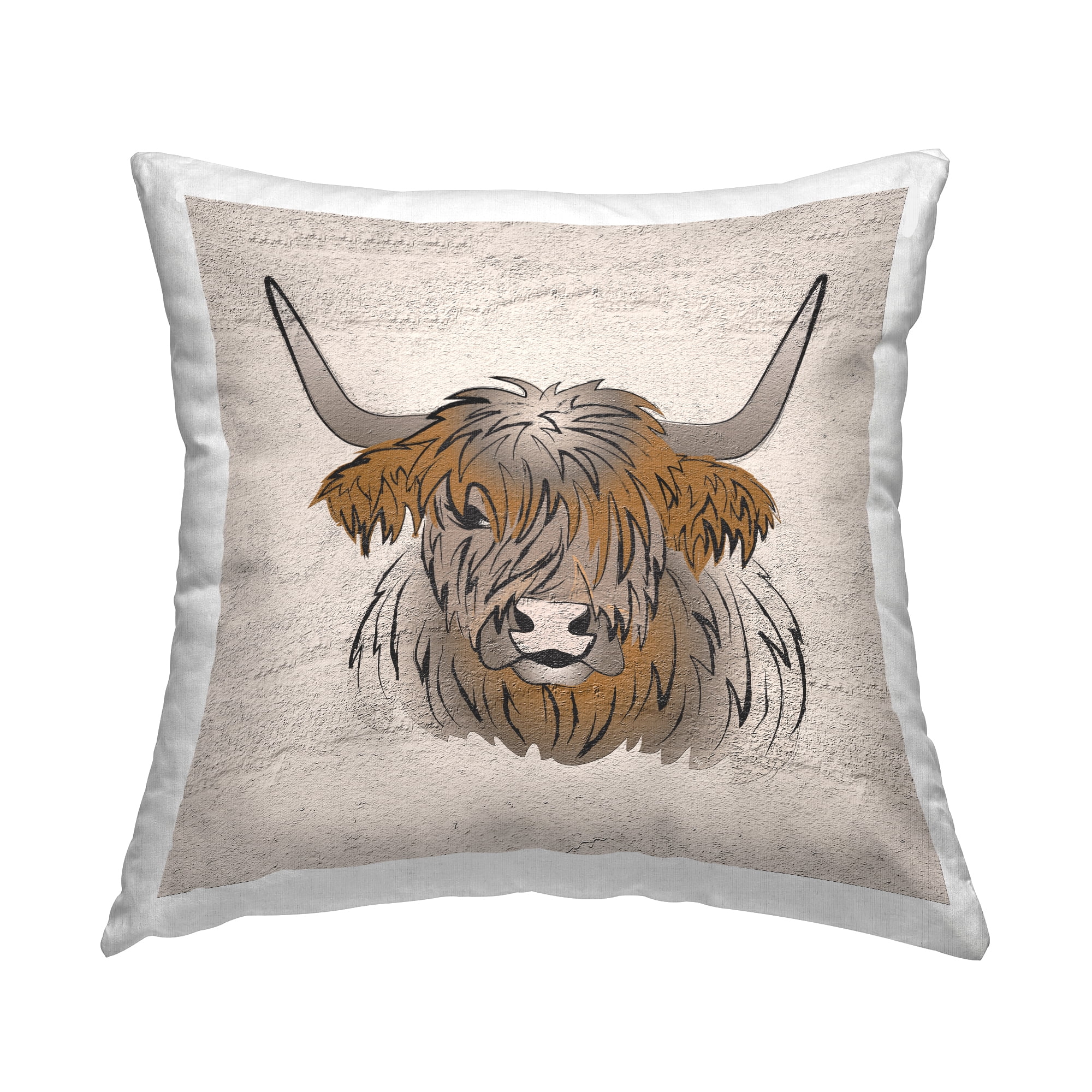 Stupell Industries Minimal Highland Cattle Decorative Printed Throw Pillow, 18 x 18