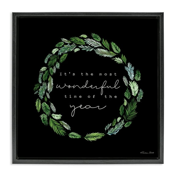 Stupell Industries Minimal Holiday Wreath Holiday Painting Black Floater Framed Canvas Art Prints Wall Art, 18 x 18