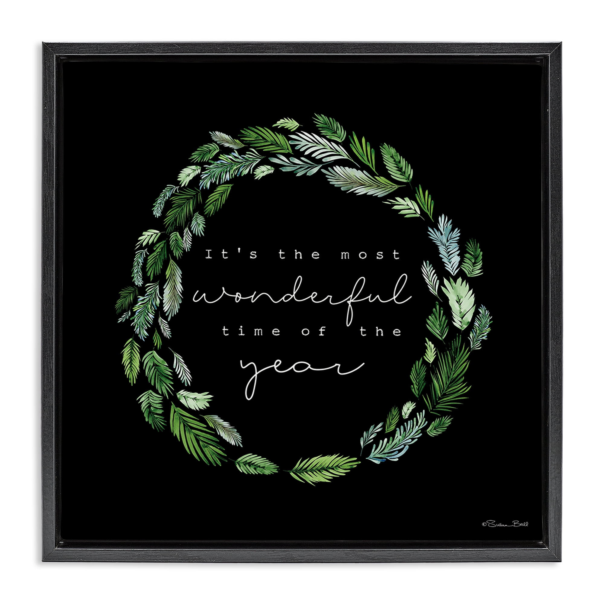 Stupell Industries Minimal Holiday Wreath Holiday Painting Black Floater Framed Canvas Art Prints Wall Art, 25 x 25