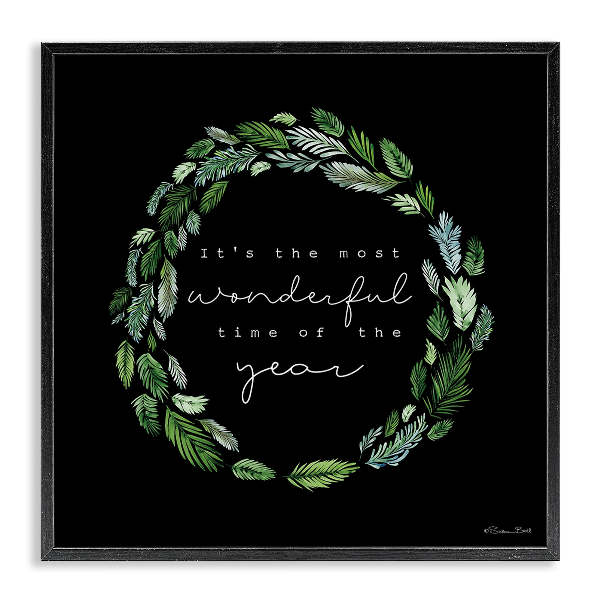 Stupell Industries Minimal Holiday Wreath Holiday Painting Black Framed Art Prints Wall Art, 12 x 12