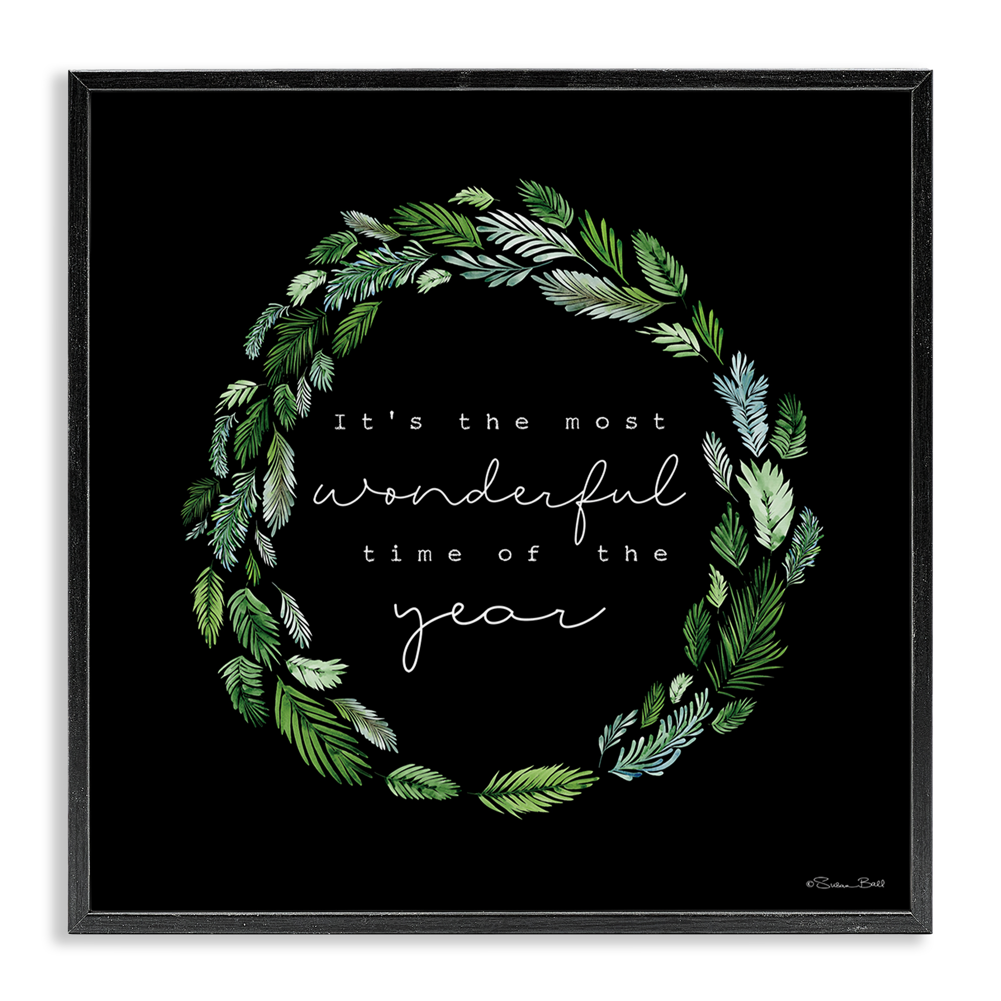 Stupell Industries Minimal Holiday Wreath Holiday Painting Black Framed Art Prints Wall Art, 24 x 24