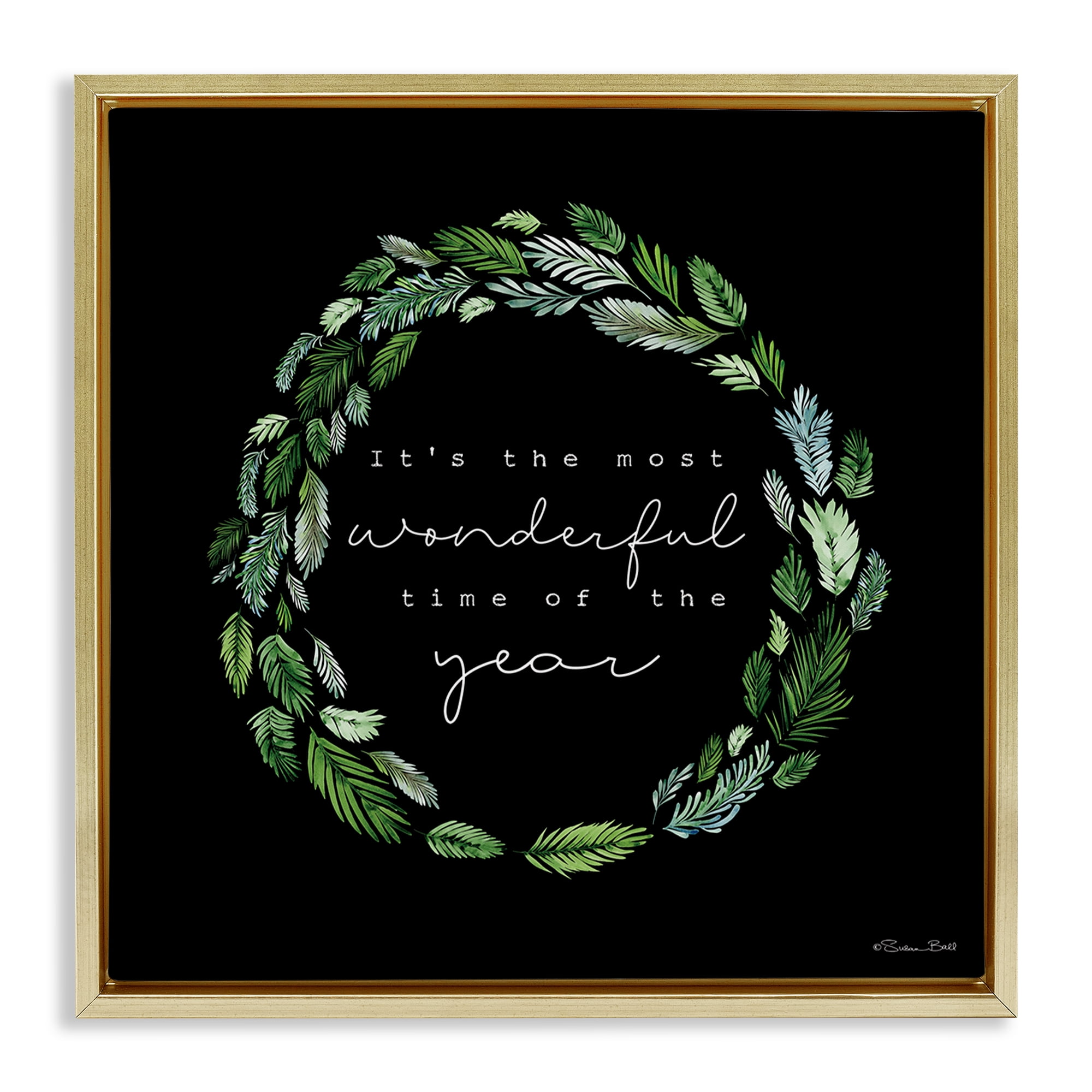 Stupell Industries Minimal Holiday Wreath Holiday Painting Gold Floater Framed Canvas Art Prints Wall Art, 18 x 18