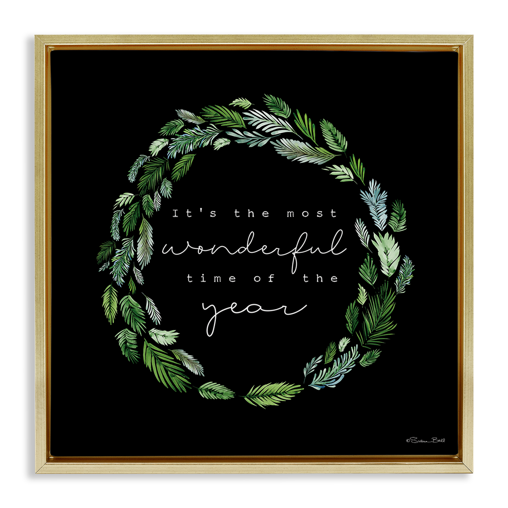 Stupell Industries Minimal Holiday Wreath Holiday Painting Gold Floater Framed Canvas Art Prints Wall Art, 25 x 25