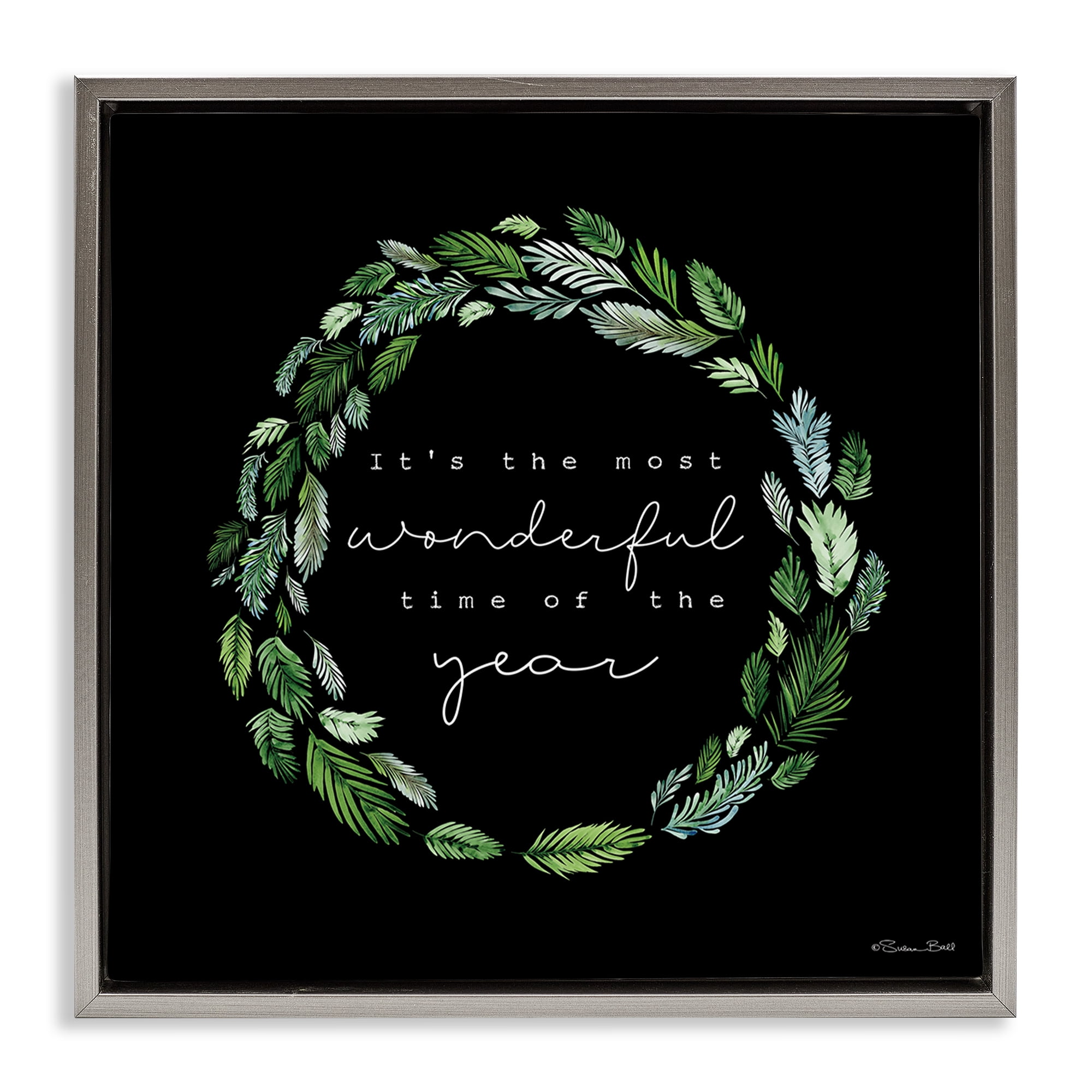 Stupell Industries Minimal Holiday Wreath Holiday Painting Gray Floater Framed Canvas Art Prints Wall Art, 18 x 18