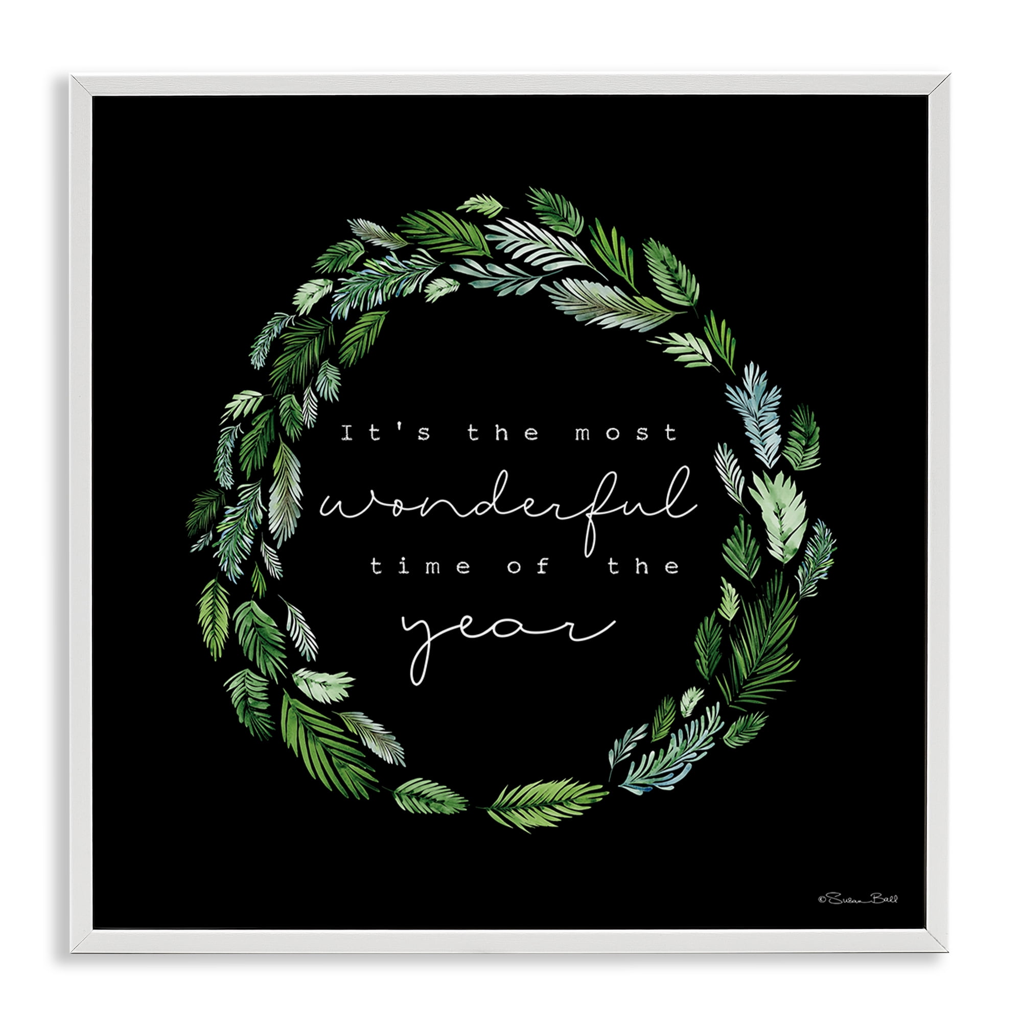 Stupell Industries Minimal Holiday Wreath Holiday Painting White Framed Art Prints Wall Art, 17 x 17