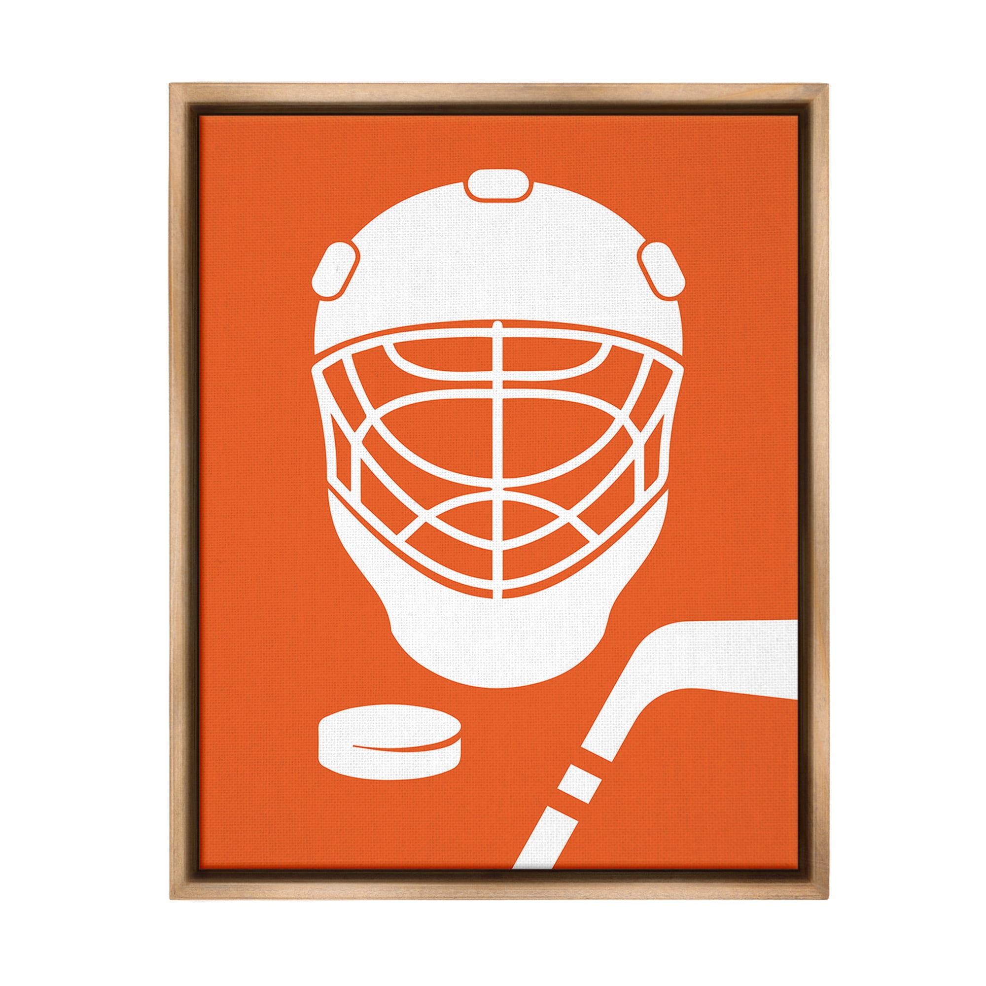 Stupell Industries Minimal Ice Hockey Gear Sports Painting Brown Floater Framed Canvas Art Print Wall Art, 17 x 21