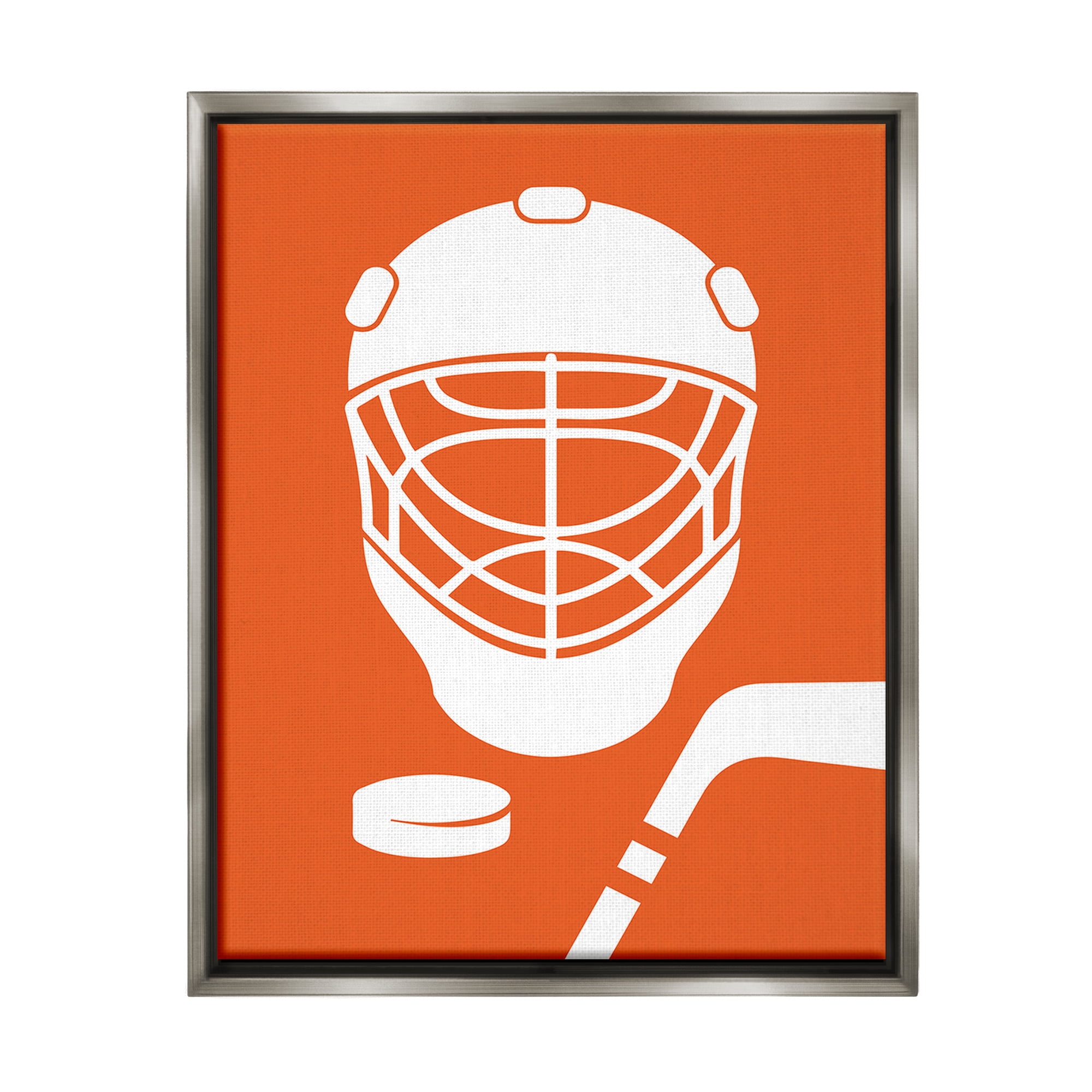 Stupell Industries Minimal Ice Hockey Gear Sports Painting Gray Floater Framed Canvas Art Print Wall Art, 25 x 31