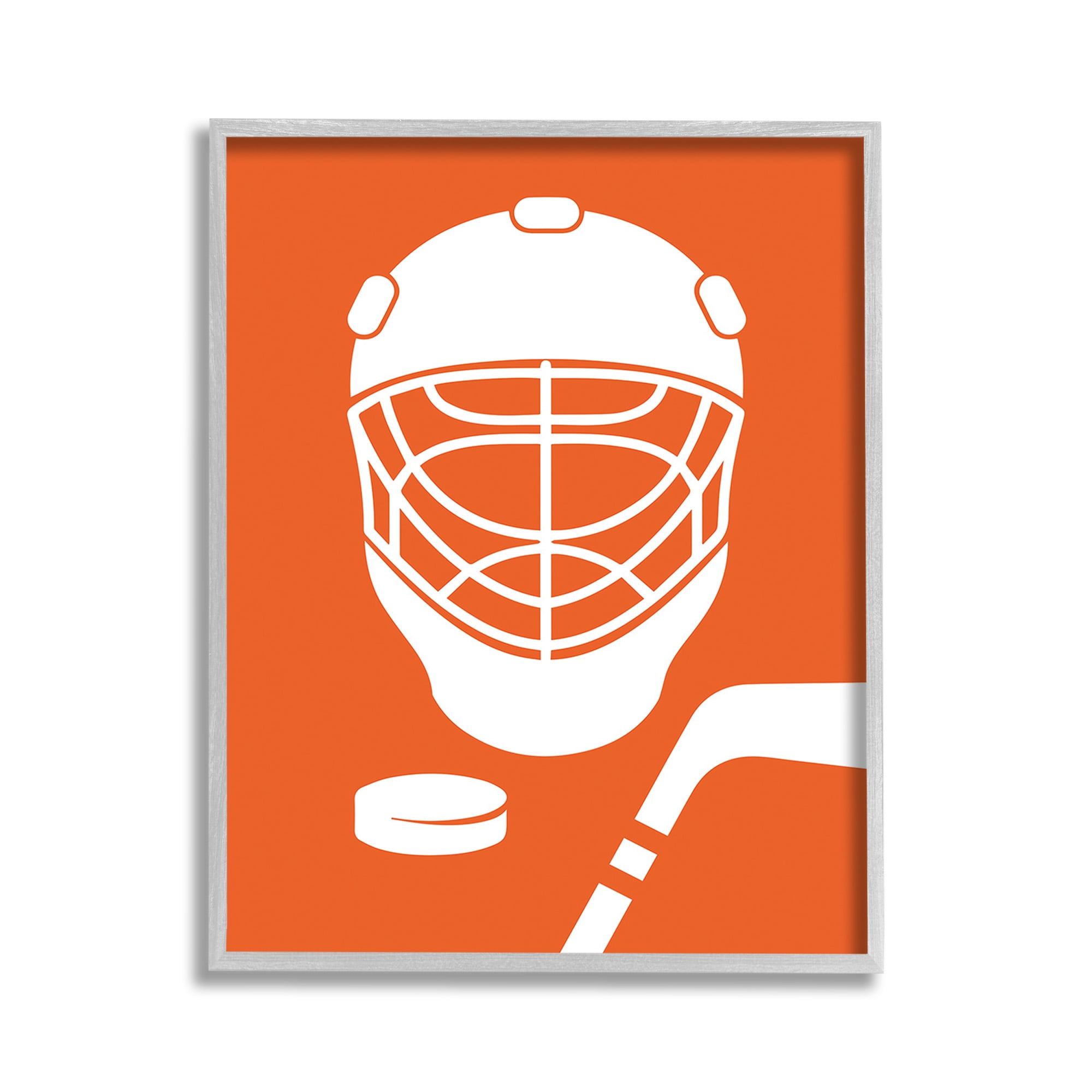 Stupell Industries Minimal Ice Hockey Gear Sports Painting Gray Framed Art Print Wall Art, 11 x 14