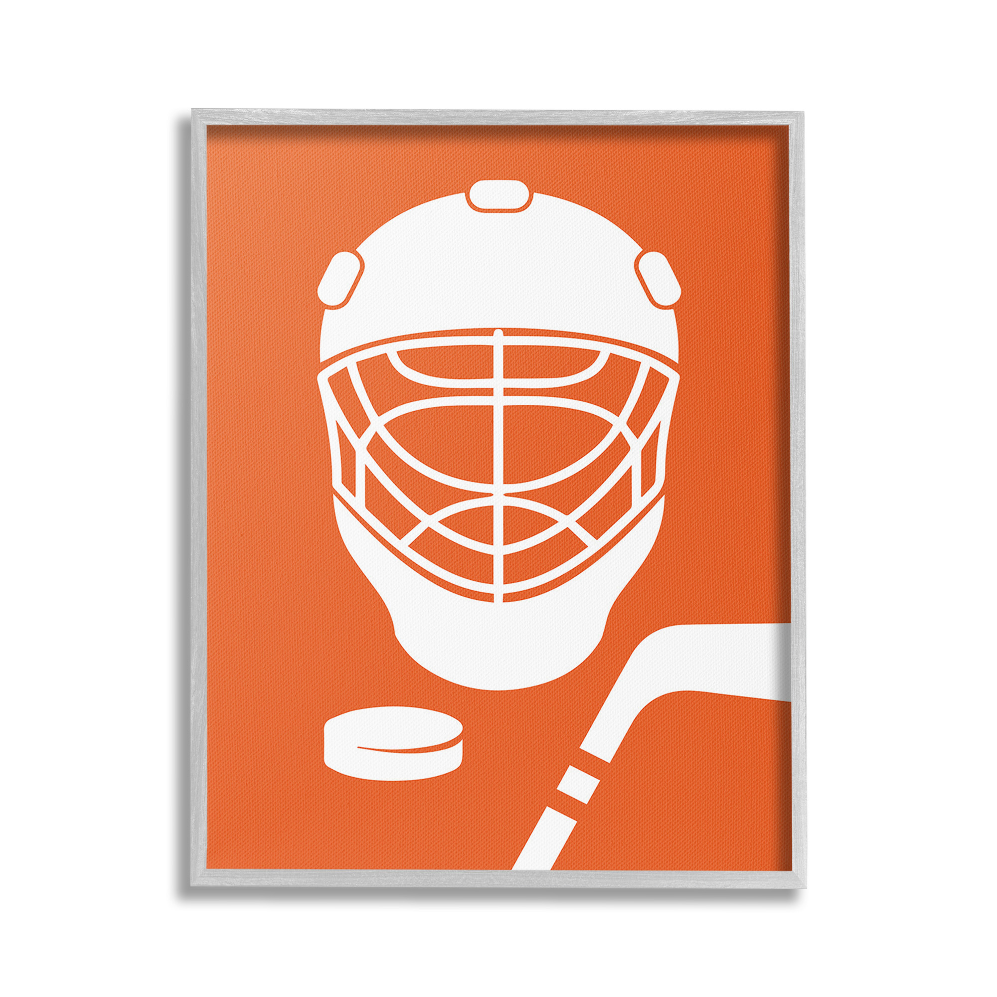 Stupell Industries Minimal Ice Hockey Gear Sports Painting Gray Framed Art Print Wall Art, 24 x 30