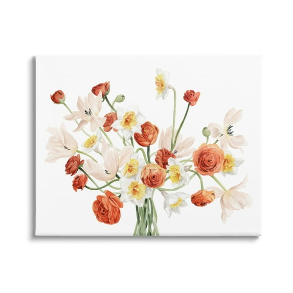Stupell Industries Minimal Intertwining Orange White Flower Bouquet Paintings Gallery-Wrapped Canvas Print Wall Art, 20x16, by Grace Popp