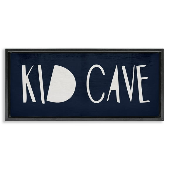 Stupell Industries Minimal Kid Cave Sign Typography Painting Black Floater Framed Canvas Art Print Wall Art, 25 x 11