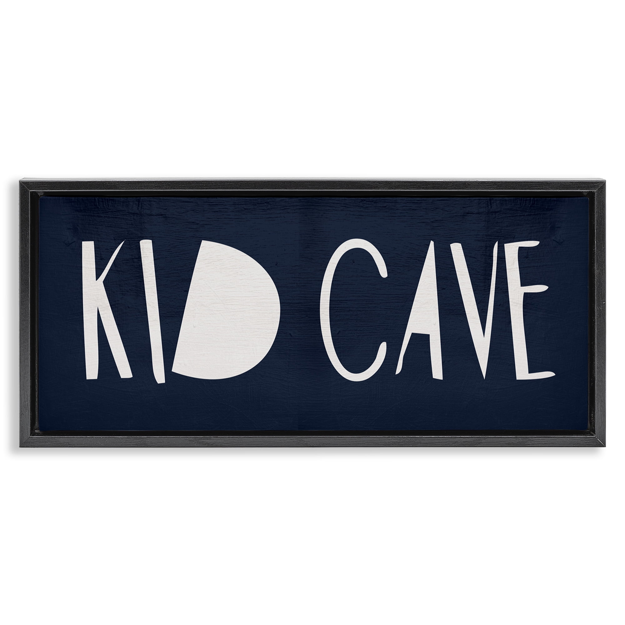 Stupell Industries Minimal Kid Cave Sign Typography Painting Black Floater Framed Canvas Art Print Wall Art, 31 x 14
