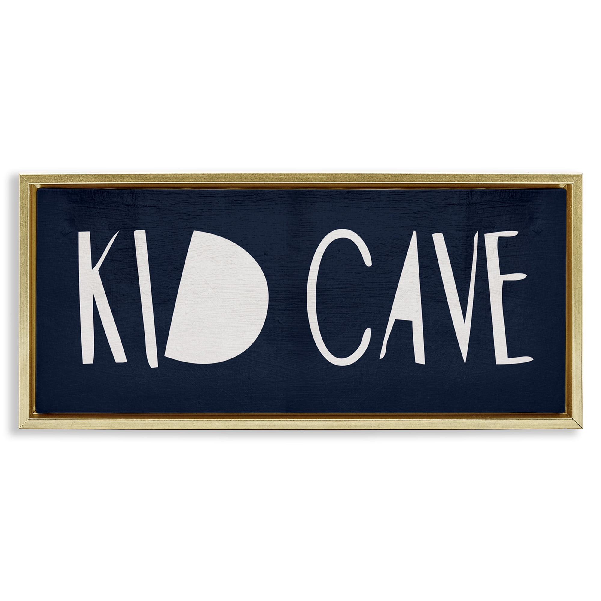 Stupell Industries Minimal Kid Cave Sign Typography Painting Gold Floater Framed Canvas Art Print Wall Art, 31 x 14