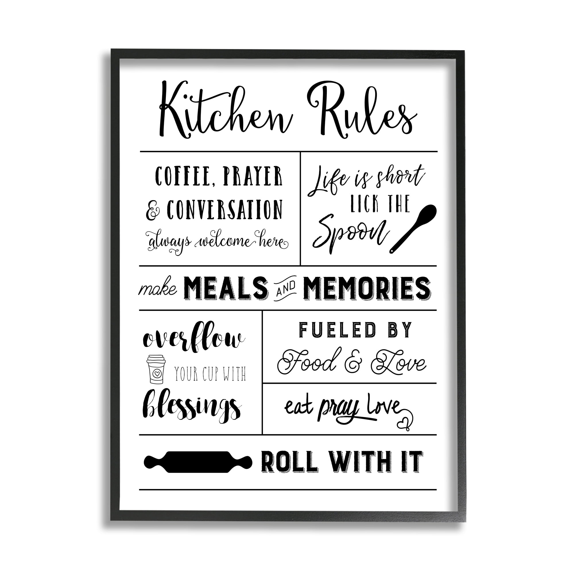 Stupell Industries Minimal Kitchen Rules Chart Food & Beverage Painting Black Framed Art Print Wall Art, 16 x 20