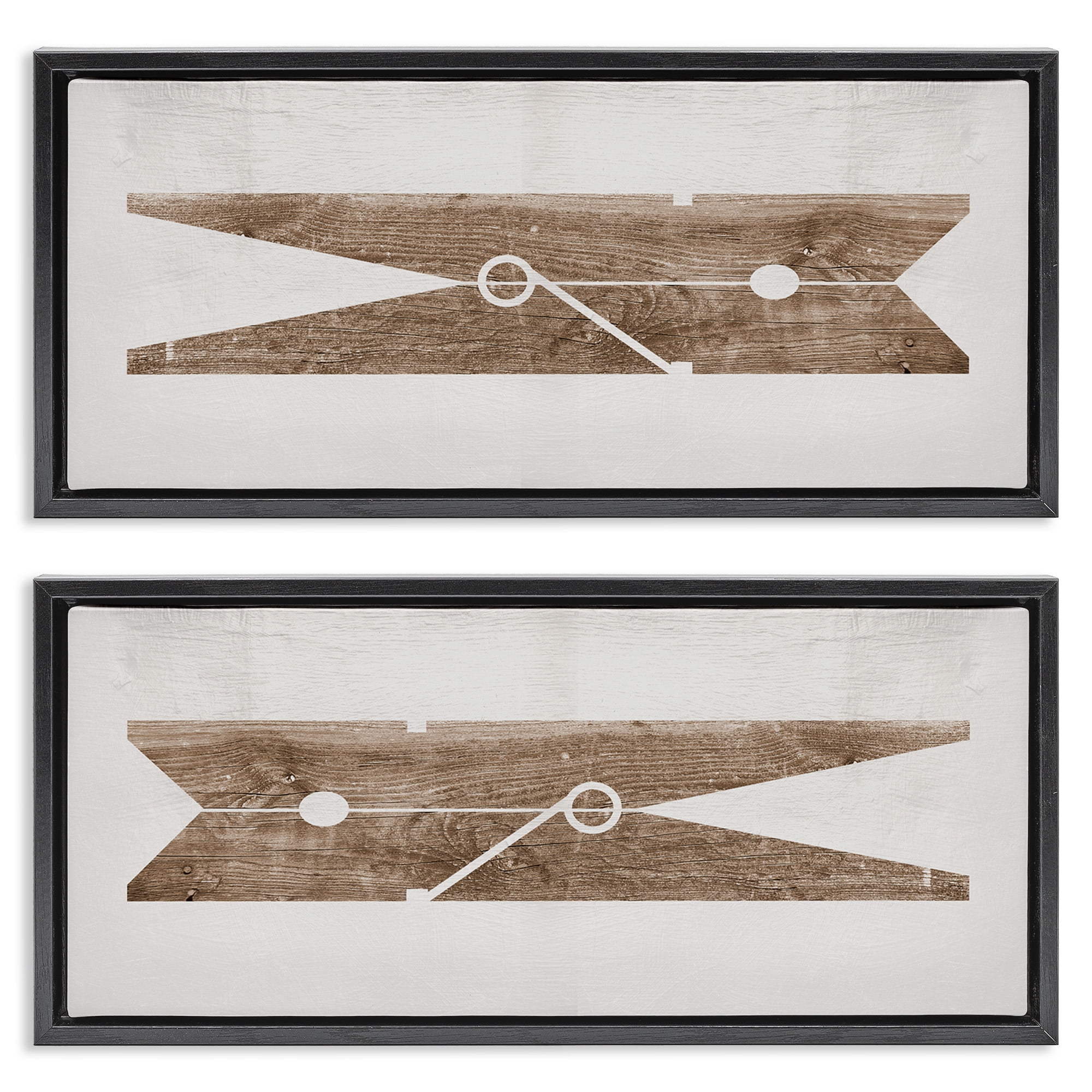 Stupell Industries Minimal Laundry Clothespins Abstract Painting Black Floater Framed Canvas Art Print Wall Art, 31 x 14, Set of 2