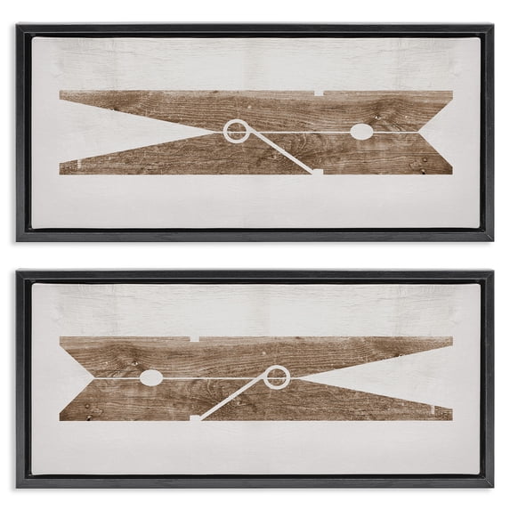 Stupell Industries Minimal Laundry Clothespins Abstract Painting Black Floater Framed Canvas Art Print Wall Art, 31 x 14, Set of 2