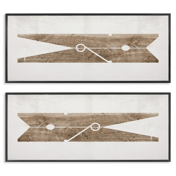 Stupell Industries Minimal Laundry Clothespins Abstract Painting Black Framed Art Print Wall Art, 24 x 10, Set of 2